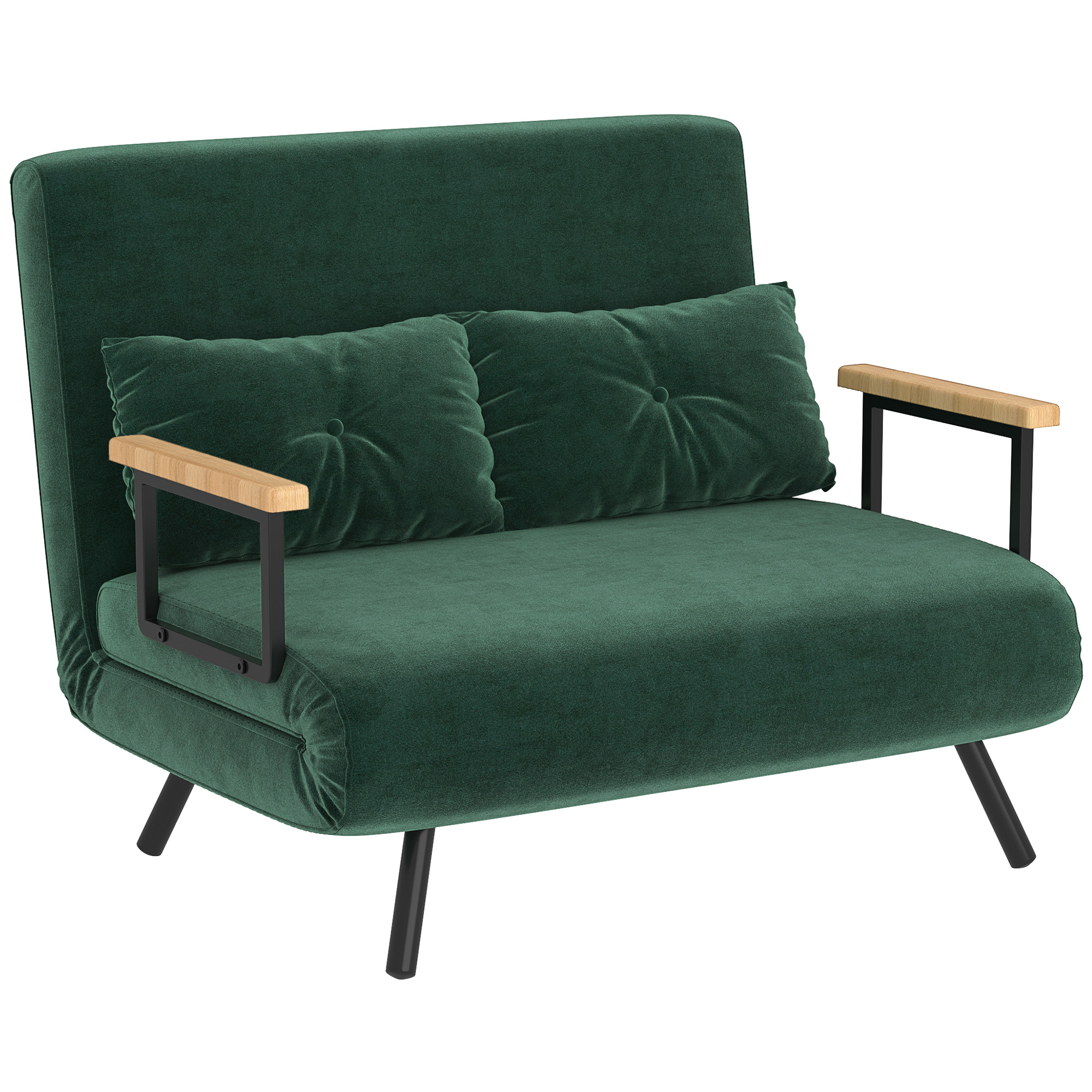 Schlafsofa 2er-Sofa Samtsofa, Schlaffunktion, Inkl. 2 Kissen, Samtoptik, Natur + Grün