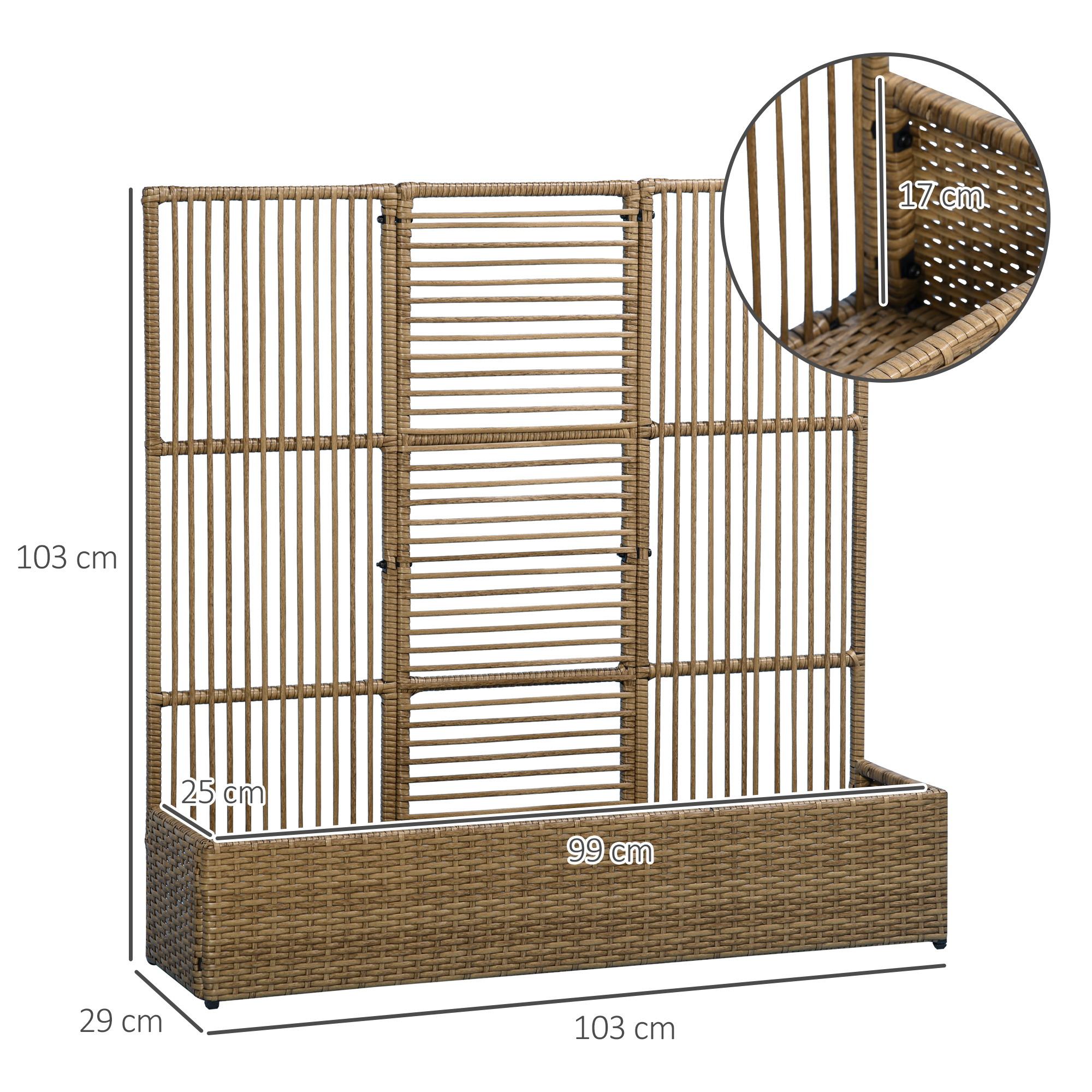 Blumenkasten Mit Spalier, Wetterfest, Polyrattan, 103 X 29 X 103 Cm, Sandfarbe