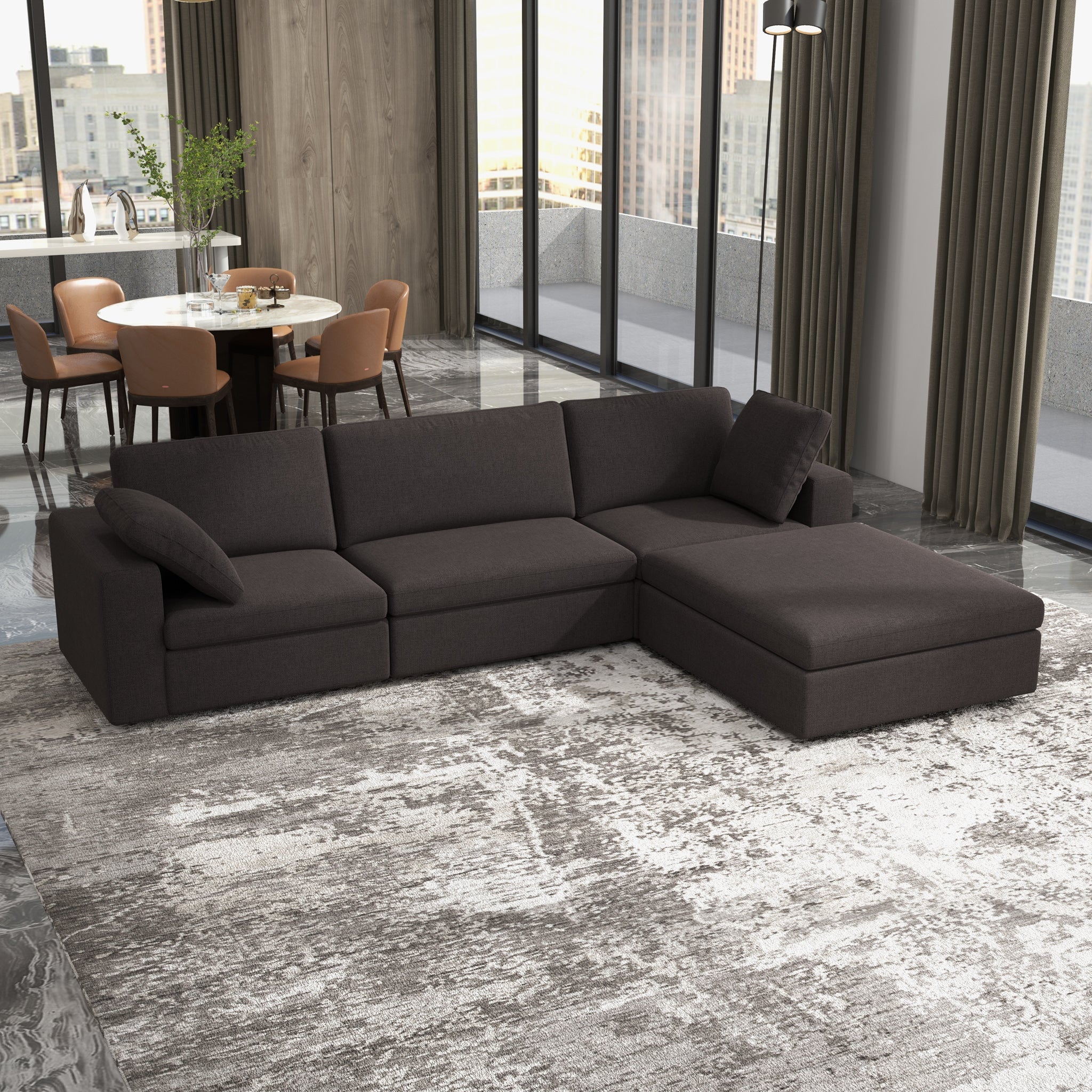 Cecilia Modular Corner Sectional Modern Fabric Sofa Dark Gray