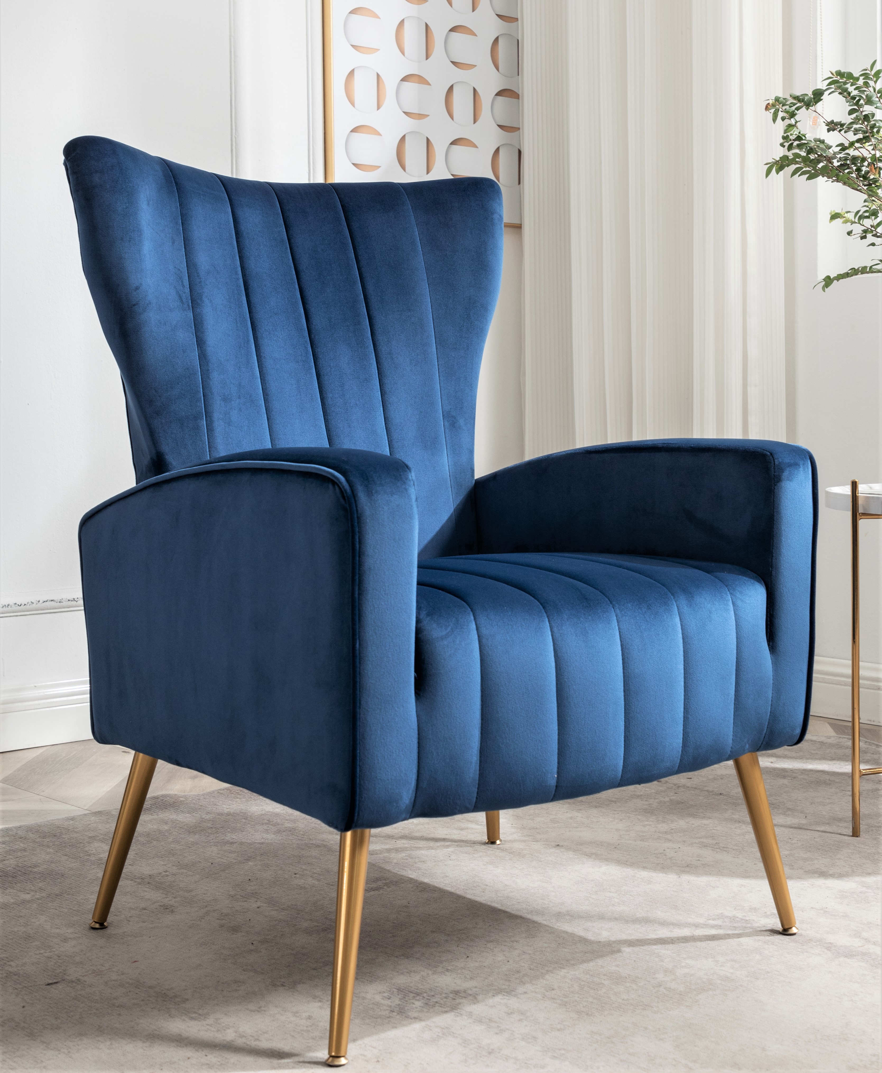 Velvet Accent Chair With Metal Legs, Modern Upholstered Armchair, Wingback Side Chair For Living Room Bedroom Small Spaces