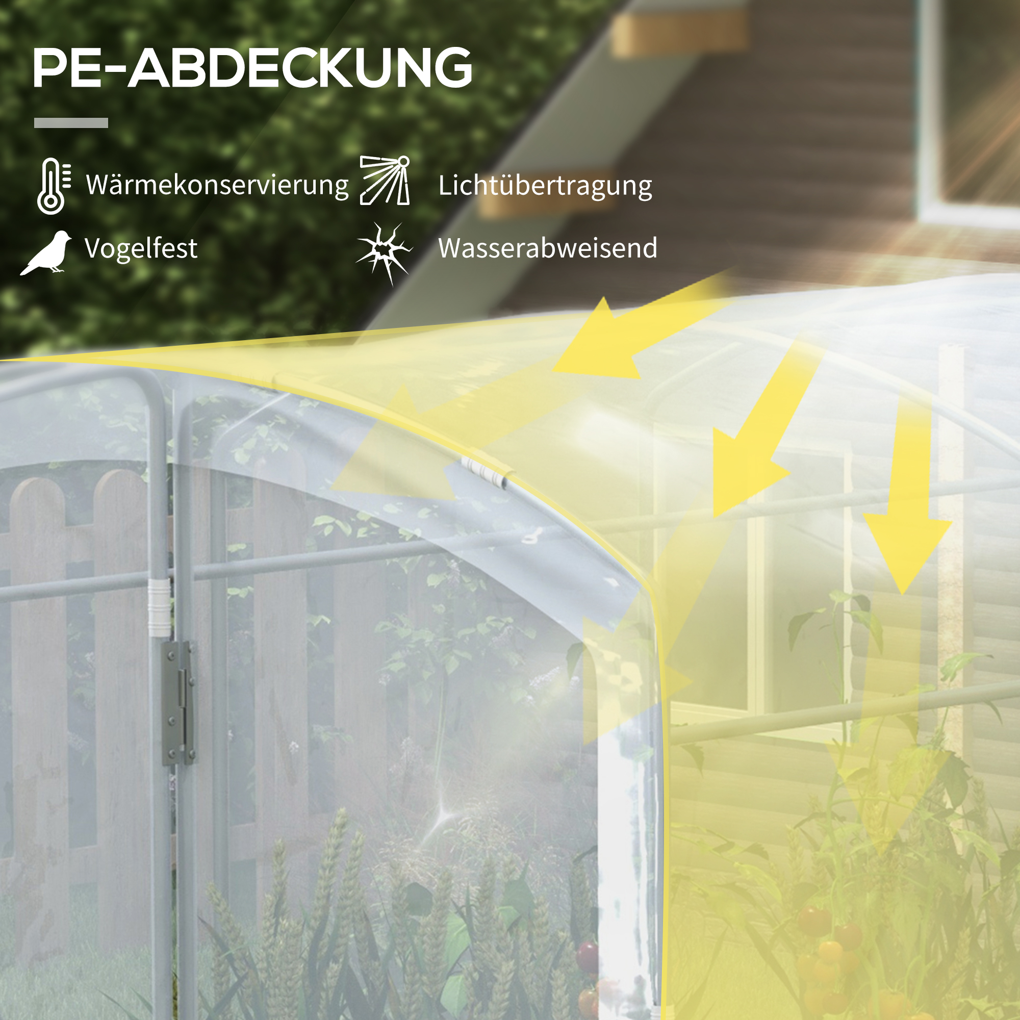 Tunnel-Gewächshaus, Begehbar, Transparente Folie, Verzinkter Stahlrahmen, 3 X 2 X 2m