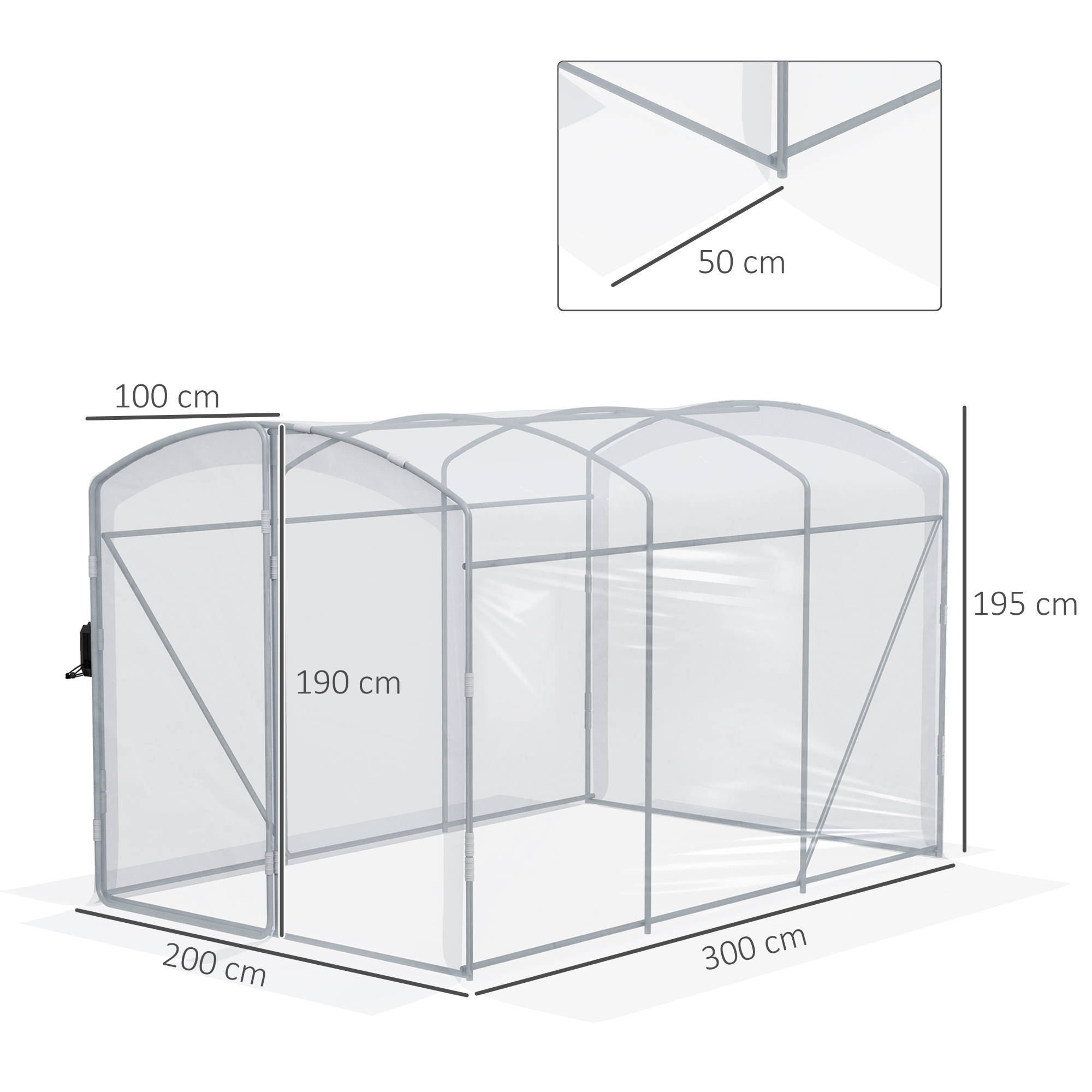 Tunnel-Gewächshaus, Begehbar, Transparente Folie, Verzinkter Stahlrahmen, 3 X 2 X 2m