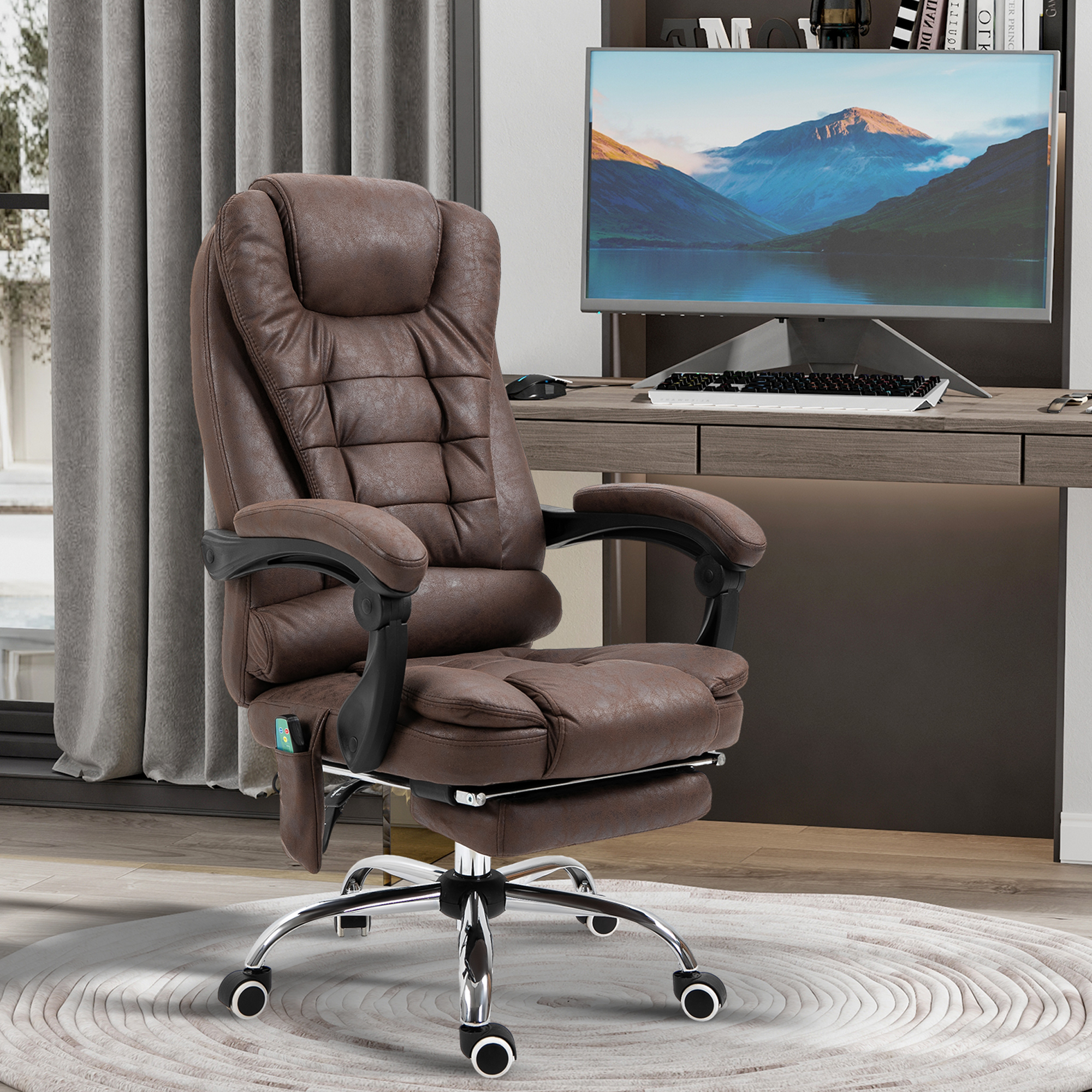 Massage-Bürostuhl, Liege- & Wärmefunktion, Drehbar, Ergonomisch, Bis 120 Kg, Braun