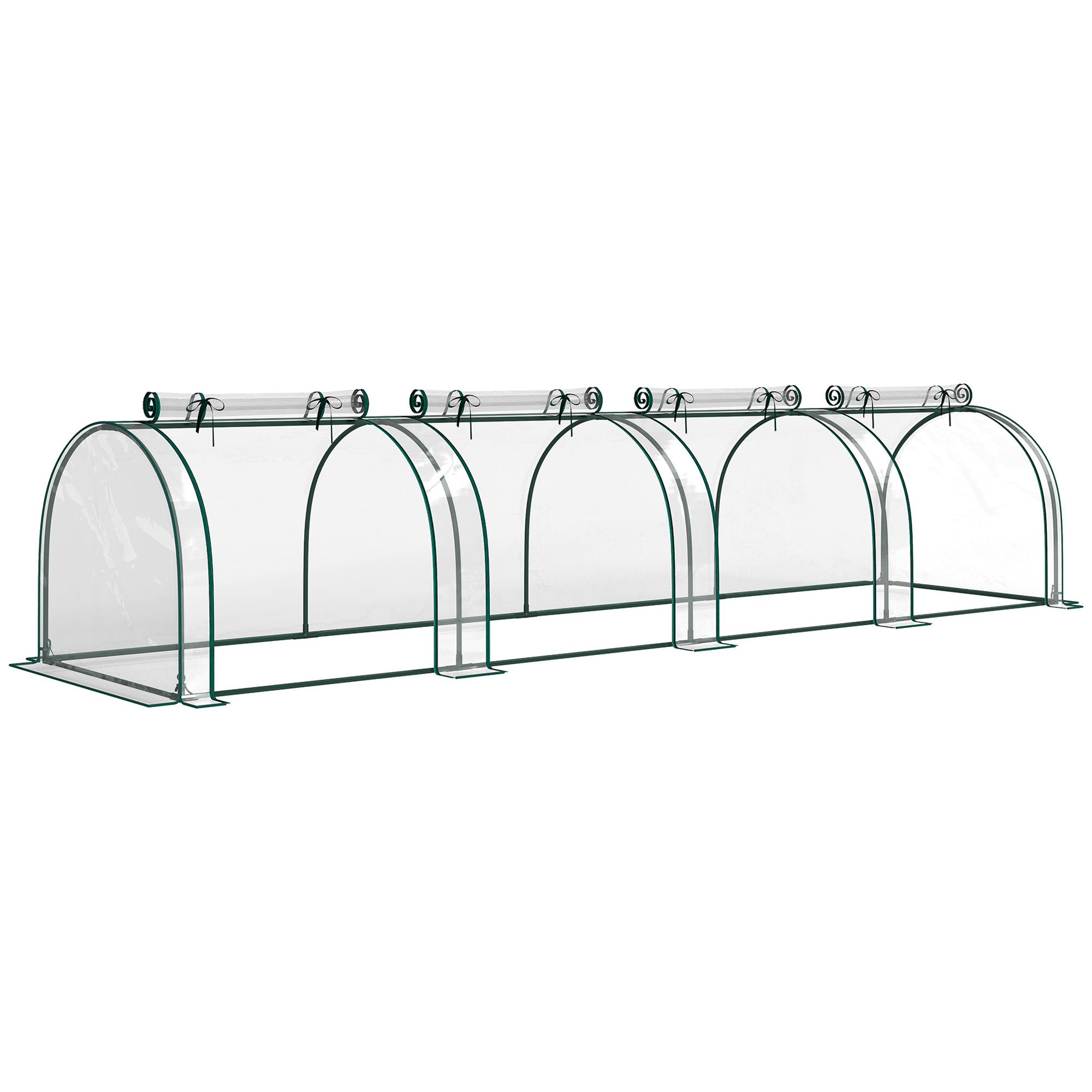 Tunnelgewächshaus, 4 Fenster Mit Reißverschluss, Stahlrahmen, Robuste Plane, Transparent, 395 X 100 X 80cm