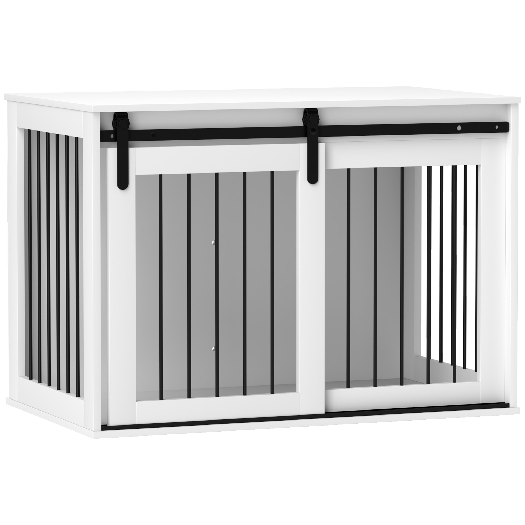 Hundebox Mit Schiebetür, Belüftung, Spanplatte Und Stahl, 98 X 58 X 61 Cm, Weiß