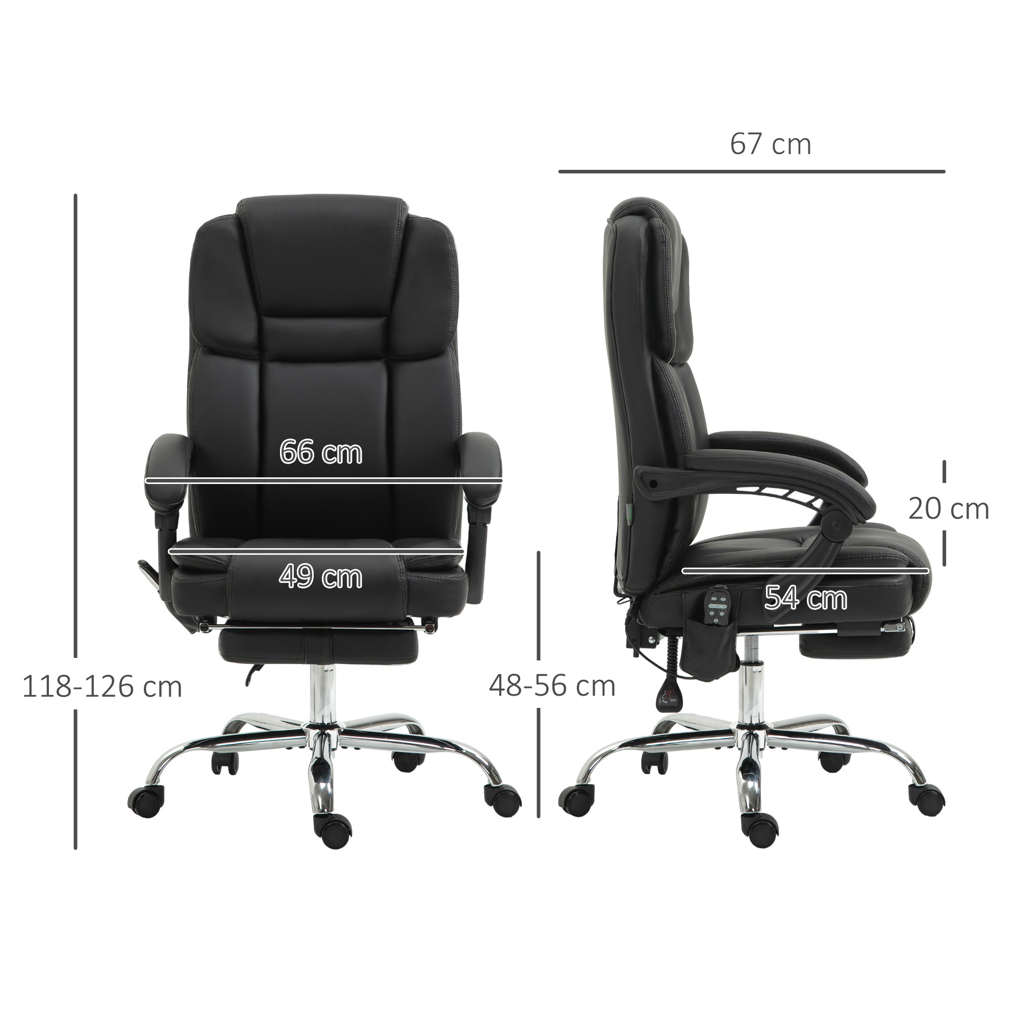 Verstellbarer Bürostuhl Mit 6 Massagepunkten, Wärmefunktion, Fußstütze, Kunstleder, Schwarz