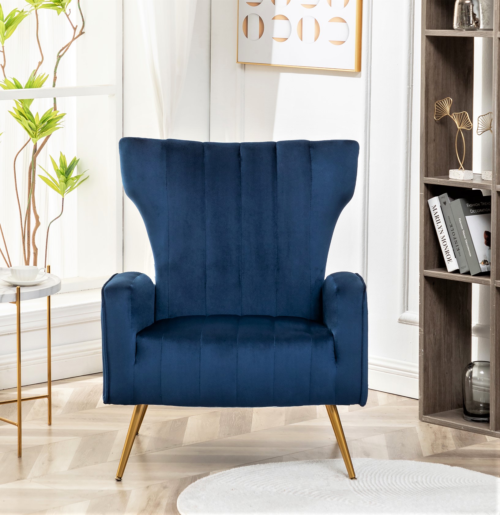 Velvet Accent Chair With Metal Legs, Modern Upholstered Armchair, Wingback Side Chair For Living Room Bedroom Small Spaces