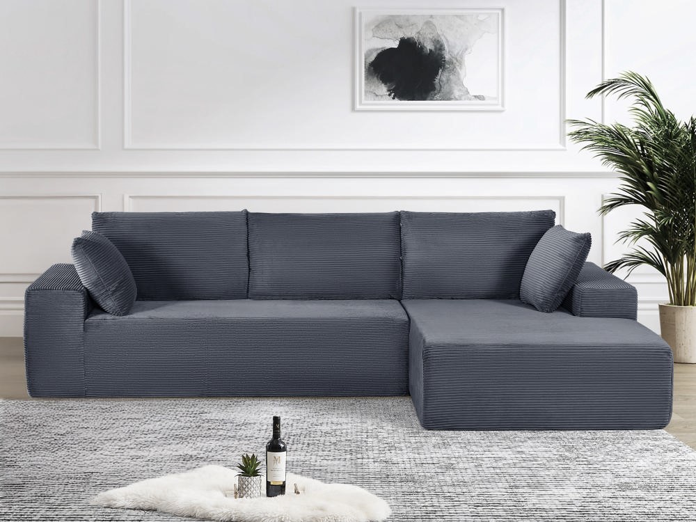 CozyForm Convertible Sectional Sofa In Soft Corduroy, Modern Comfy Couch With Full Foam Cushioning, Cozy Sleeper Sectional For Living Room, Bedroom, No Assembly Required, Dark Gray - Right Facing