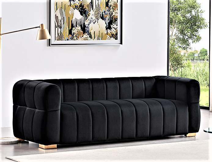 Velvet Sofa With Tufted Low Back Design, Sophisticated 3 Seater Couch For Living Rooms, 89 Inch Wide, Easy Assembly