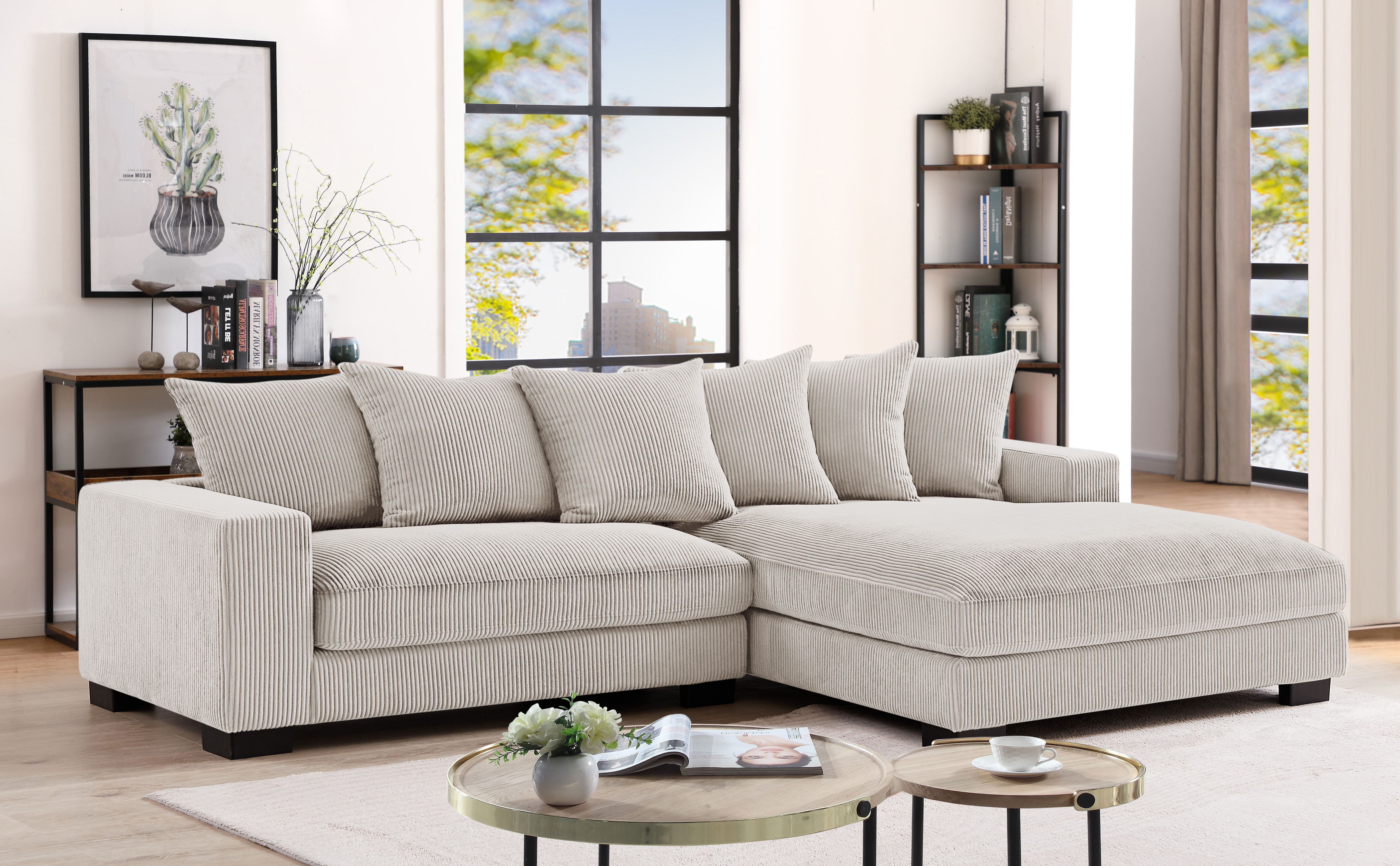 Luxe Oversized Two-Piece Right Facing Sectional Couches For Living Room, 102.4-Inch L Shaped Sofa With Chaise, Upholstered With Corduroy Fabric, Ivory