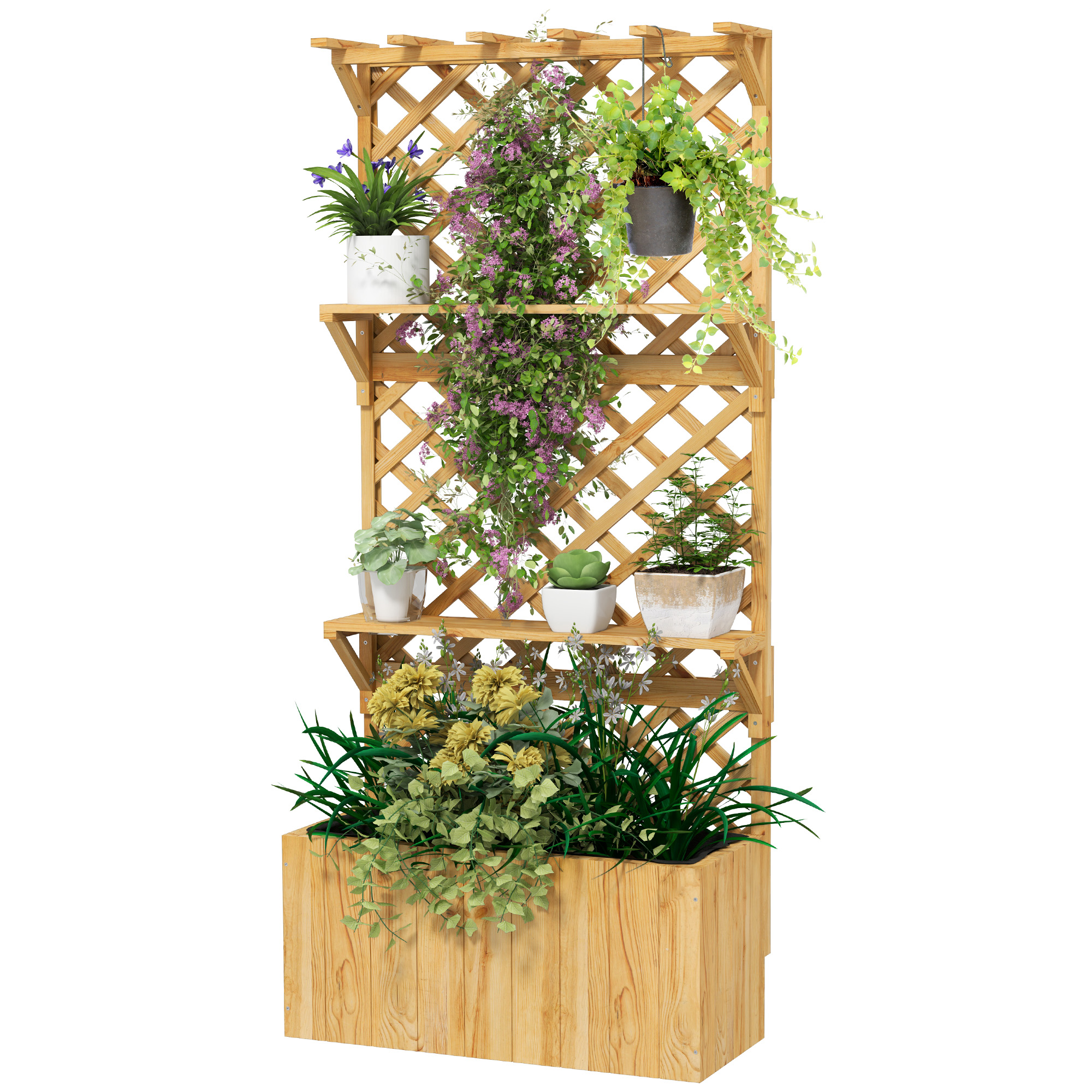 Hochbeet Mit Spalier, Blumenkasten, 2 Regale, Drainagelöcher, 76 X 33 X 177 Cm