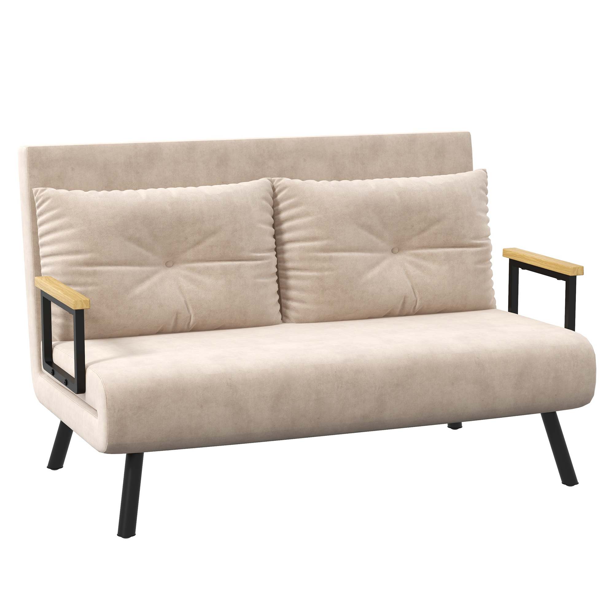 Schlafsofa 2er-Sofa Samtsofa, Schlaffunktion, Inkl. 2 Kissen, Samtoptik, Natur + Beige + Schwarz
