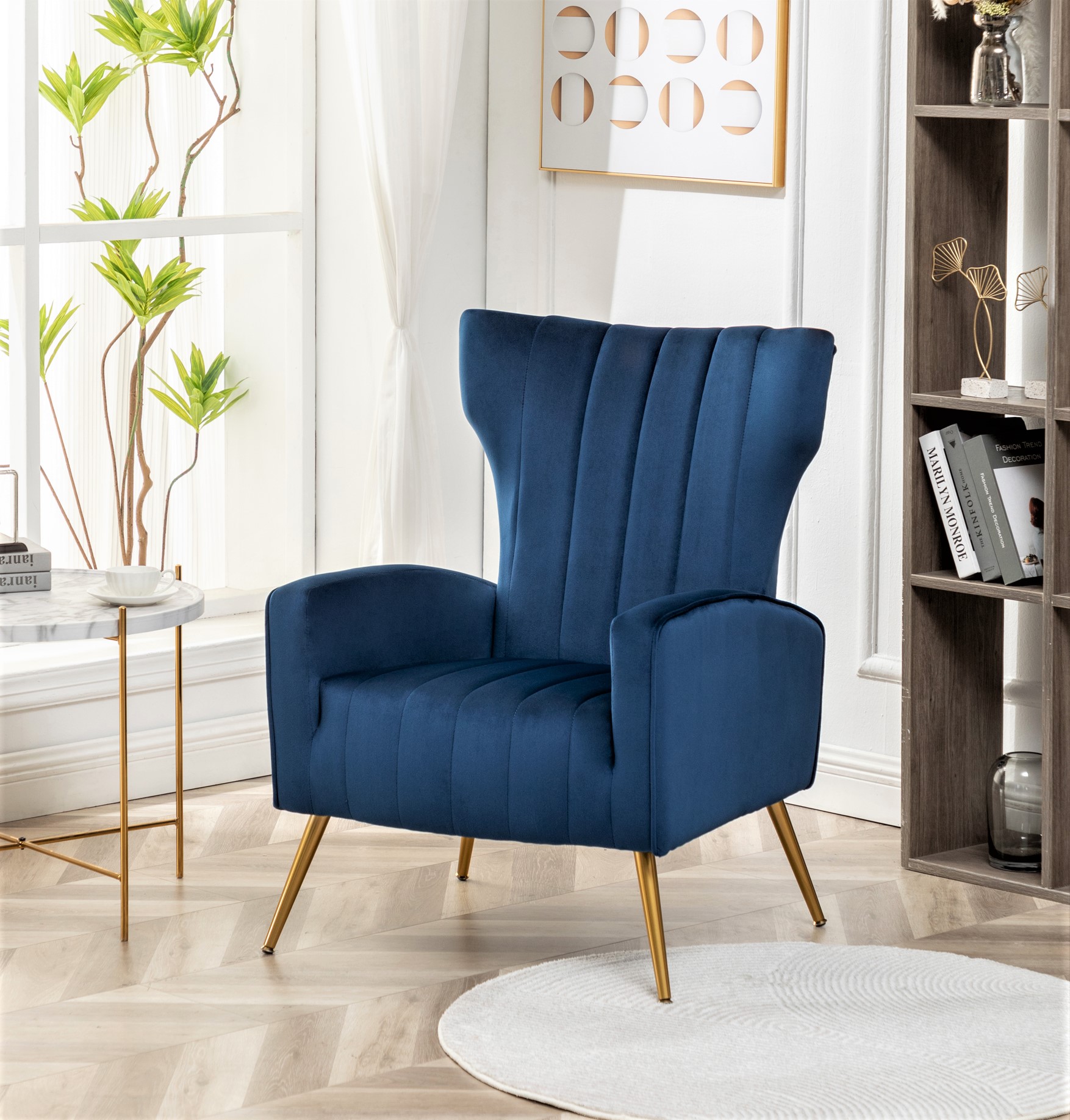 Velvet Accent Chair With Metal Legs, Modern Upholstered Armchair, Wingback Side Chair For Living Room Bedroom Small Spaces