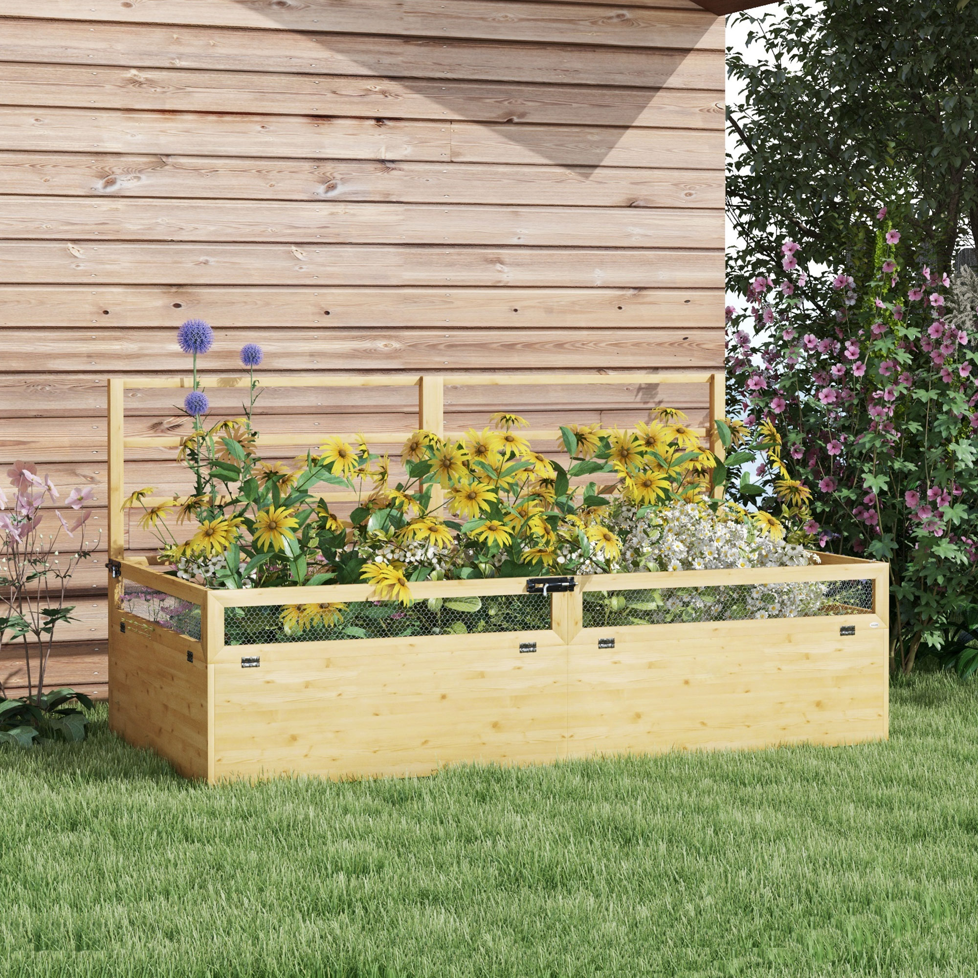 Hochbeet Pflanzkasten Kräuterbeet, Wetterbeständig, 1 Spalier, 183 X 98,5 X 95 Cm, Natur