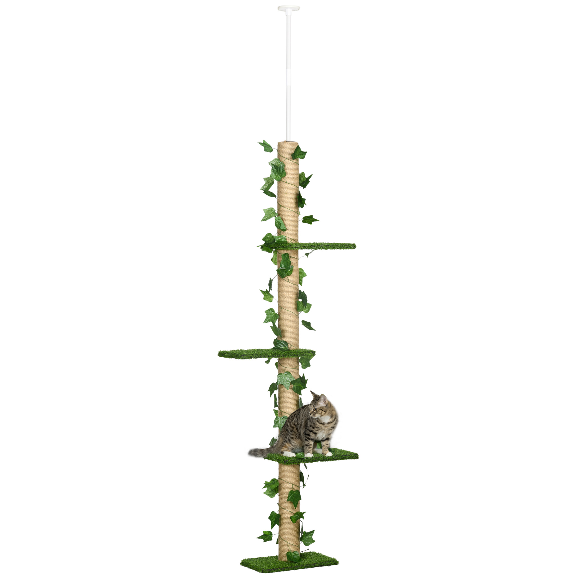 Kratzbaum Höhenverstellbar 202-242 Cm, Rutschfest, Juteseil-Pfosten, Spanplatte, Grün/Gelb