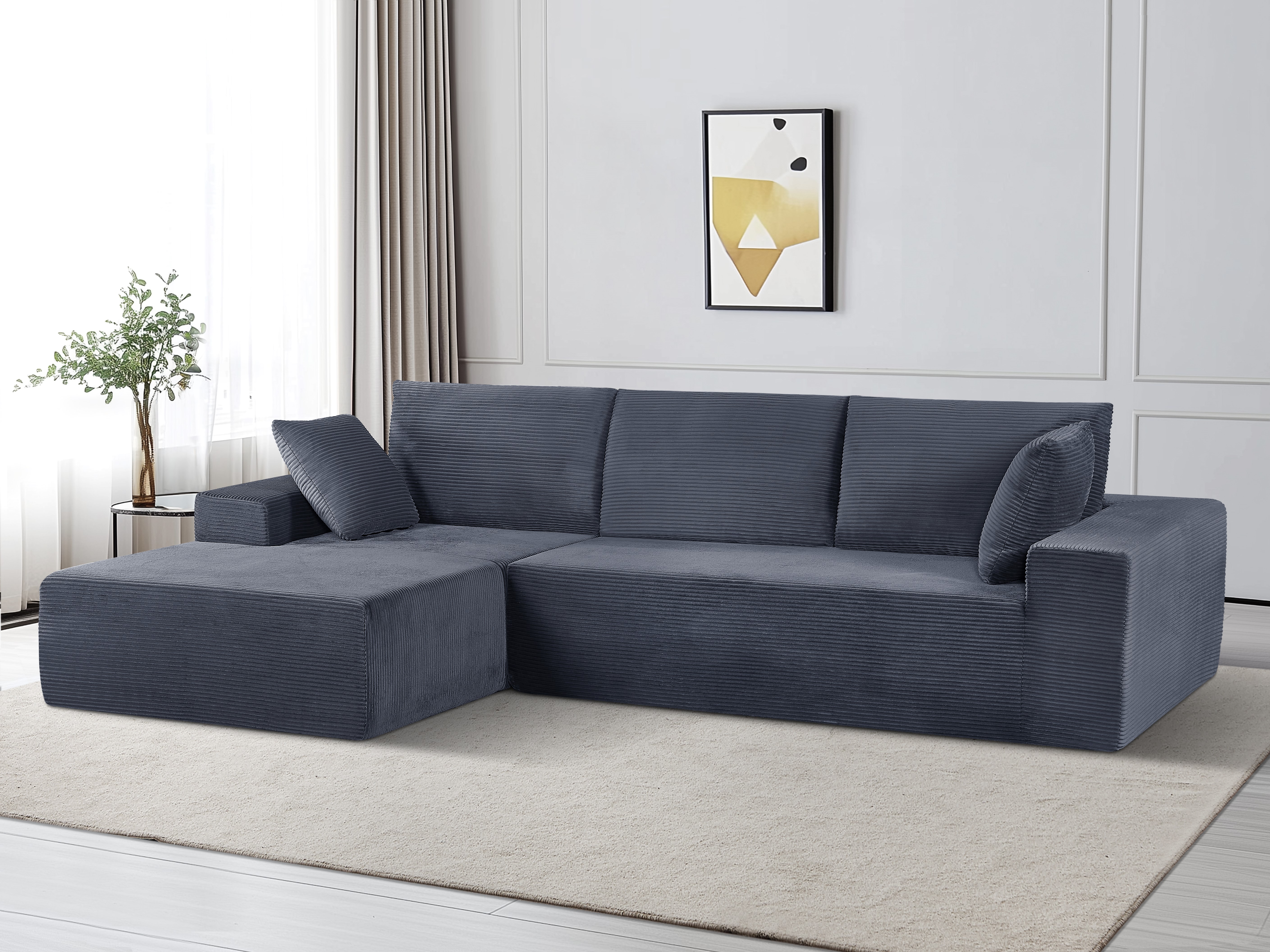 CozyForm Convertible Sectional Sofa In Soft Corduroy, Modern Comfy Couch With Full Foam Cushioning, Cozy Sleeper Sectional For Living Room, Bedroom, No Assembly Required, Dark Gray - Left Facing