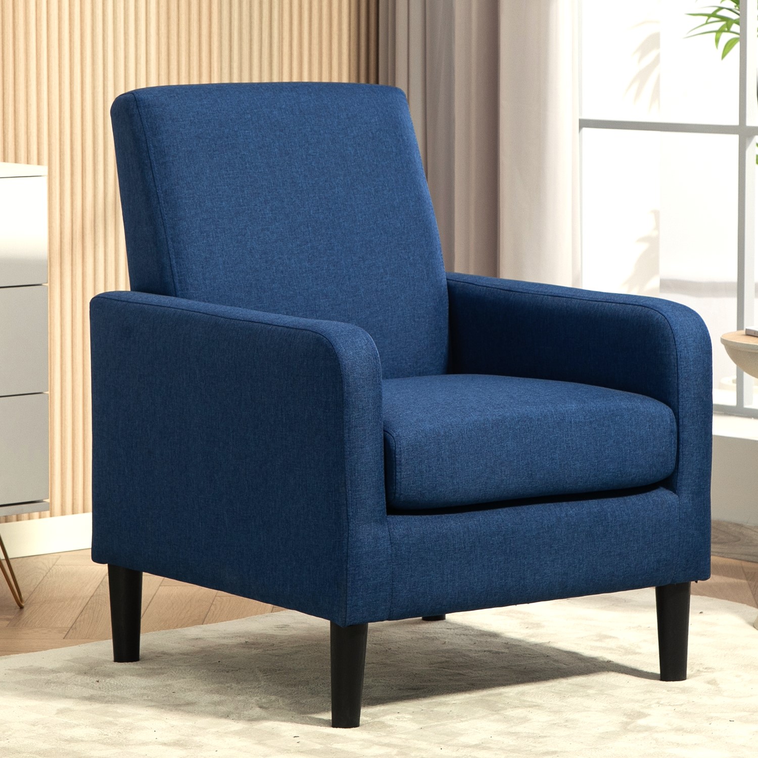 Faux Linen Upholstered Accent Chair, Modern Armchair With Solid Wood Frame, Single Sofa Chair For Living Room Bedroom