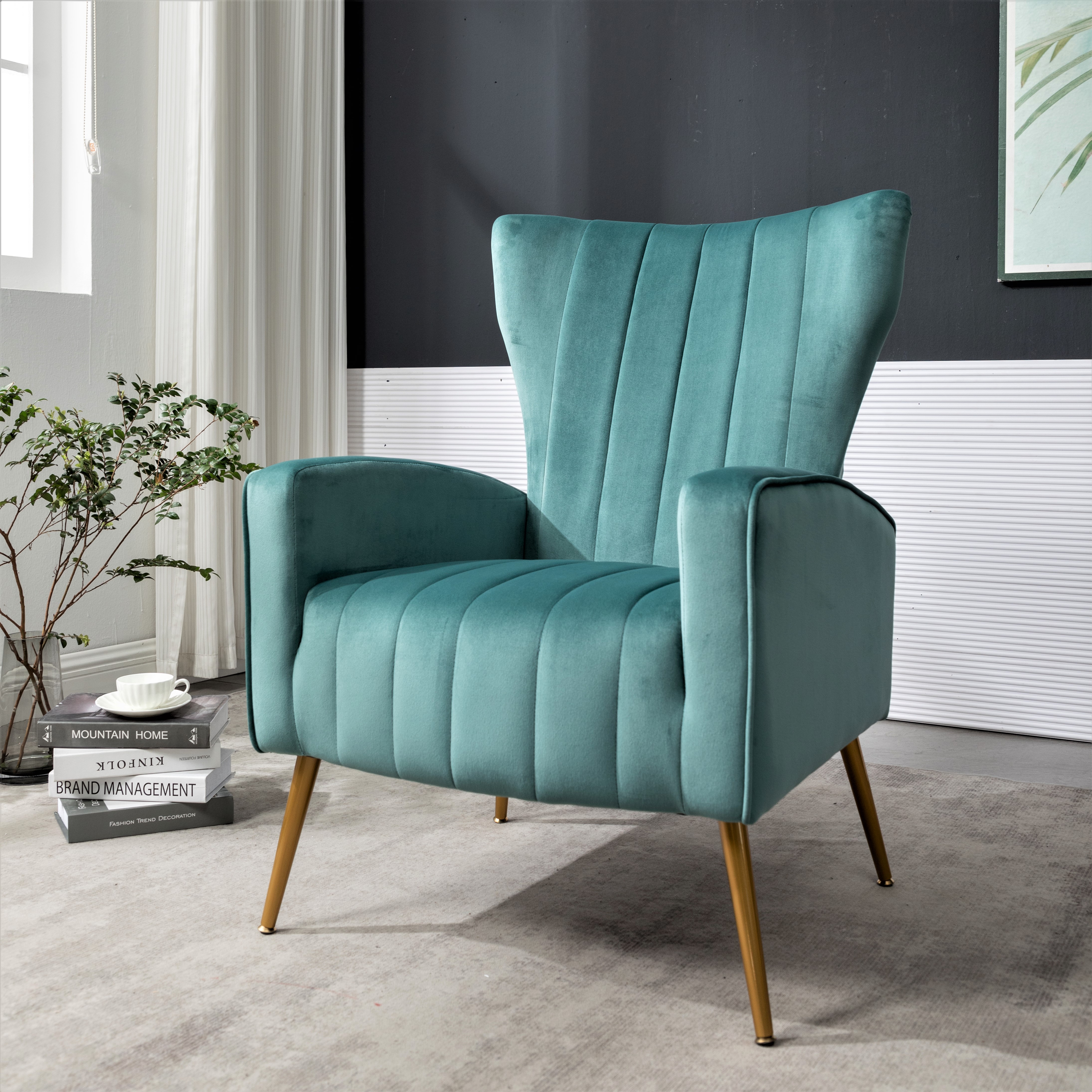 Velvet Accent Chair With Metal Legs, Modern Upholstered Armchair, Wingback Side Chair For Living Room Bedroom Small Spaces