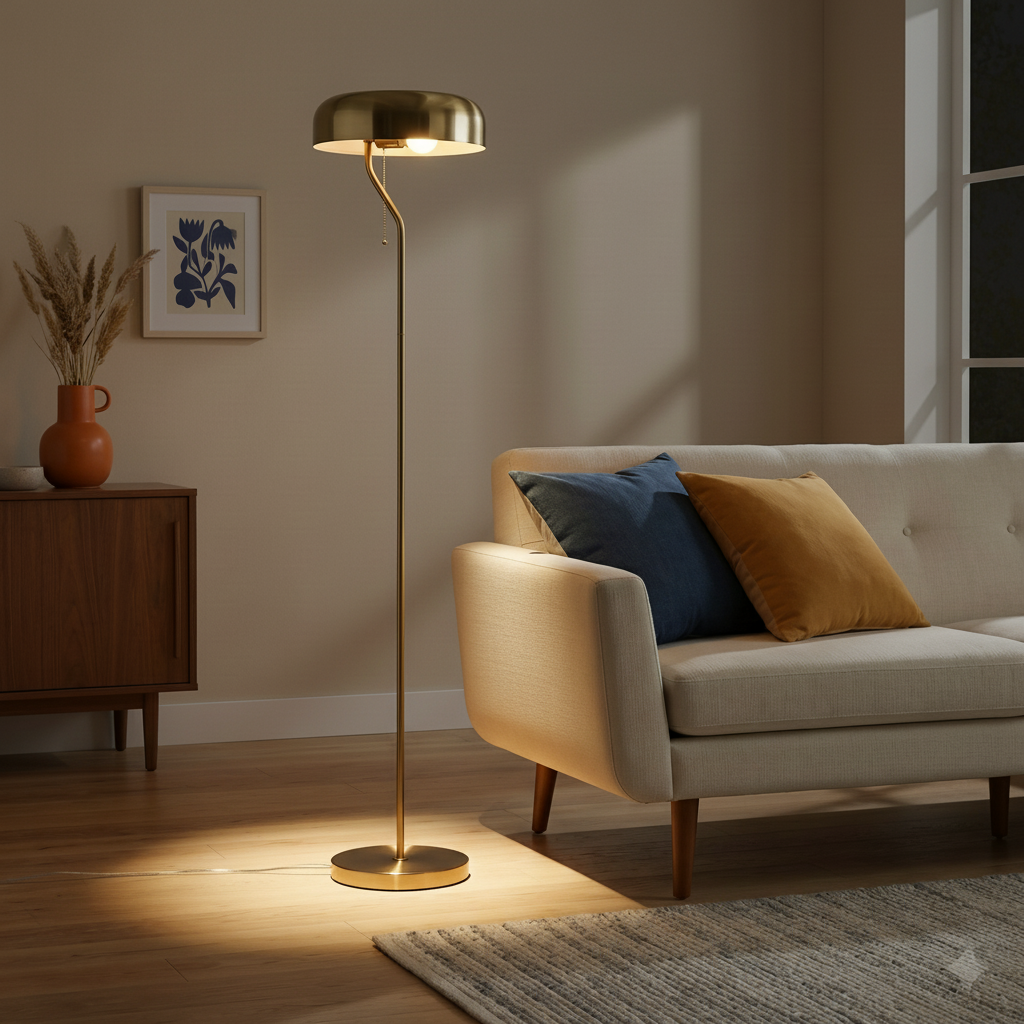 Tall Corner Floor Lamp For Living Room, Bedroom & Office Space Illumination, Spectra Floor Lamp - Gold Outer And White Inner 110-120V