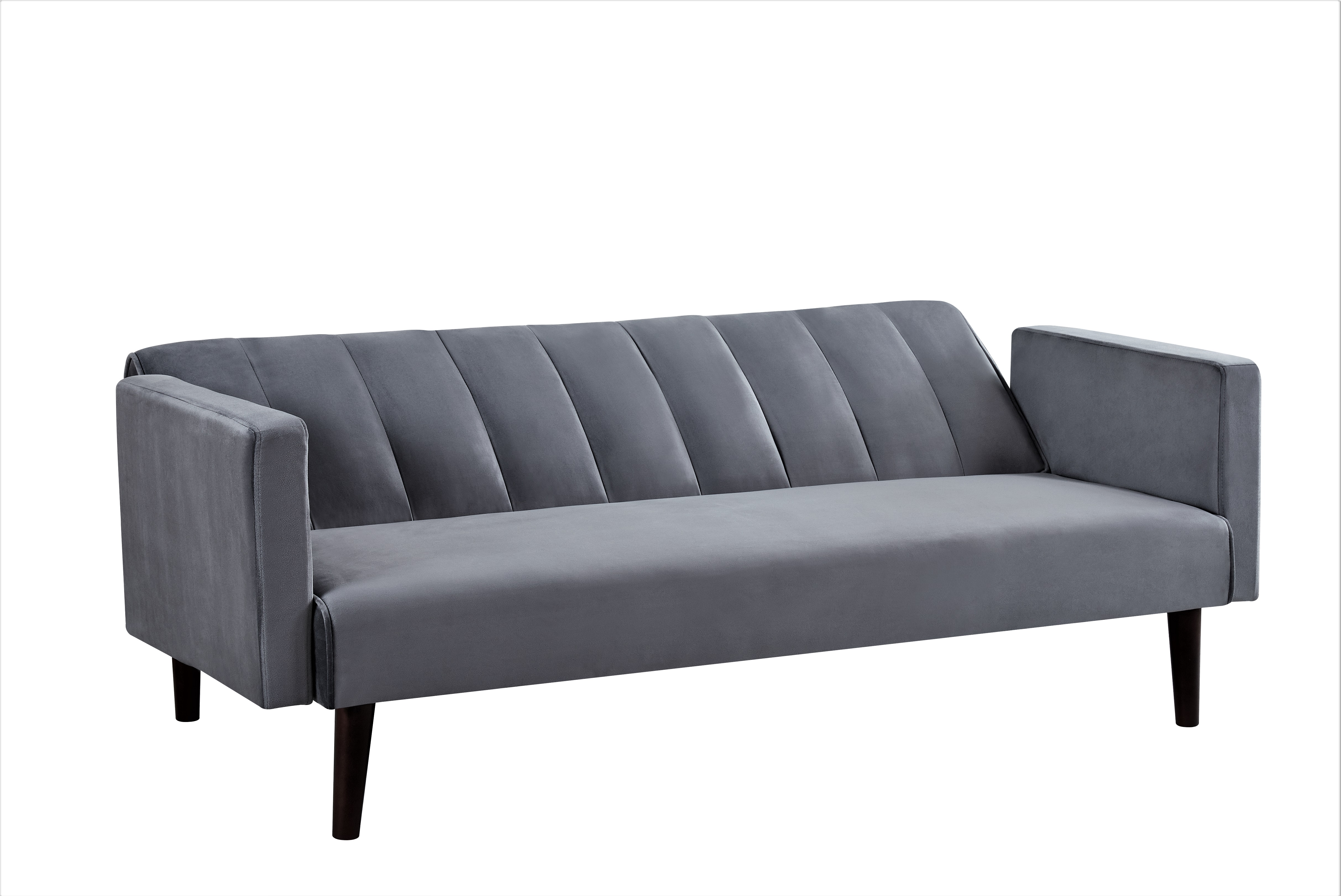 72   Velvet Convertible Futon Sofa Bed - Full Out Twin Sleeper Couch W Channel Stitch, Wood Frame & High-Density Foam - Space-Saving For Apartments Dorms, Grey