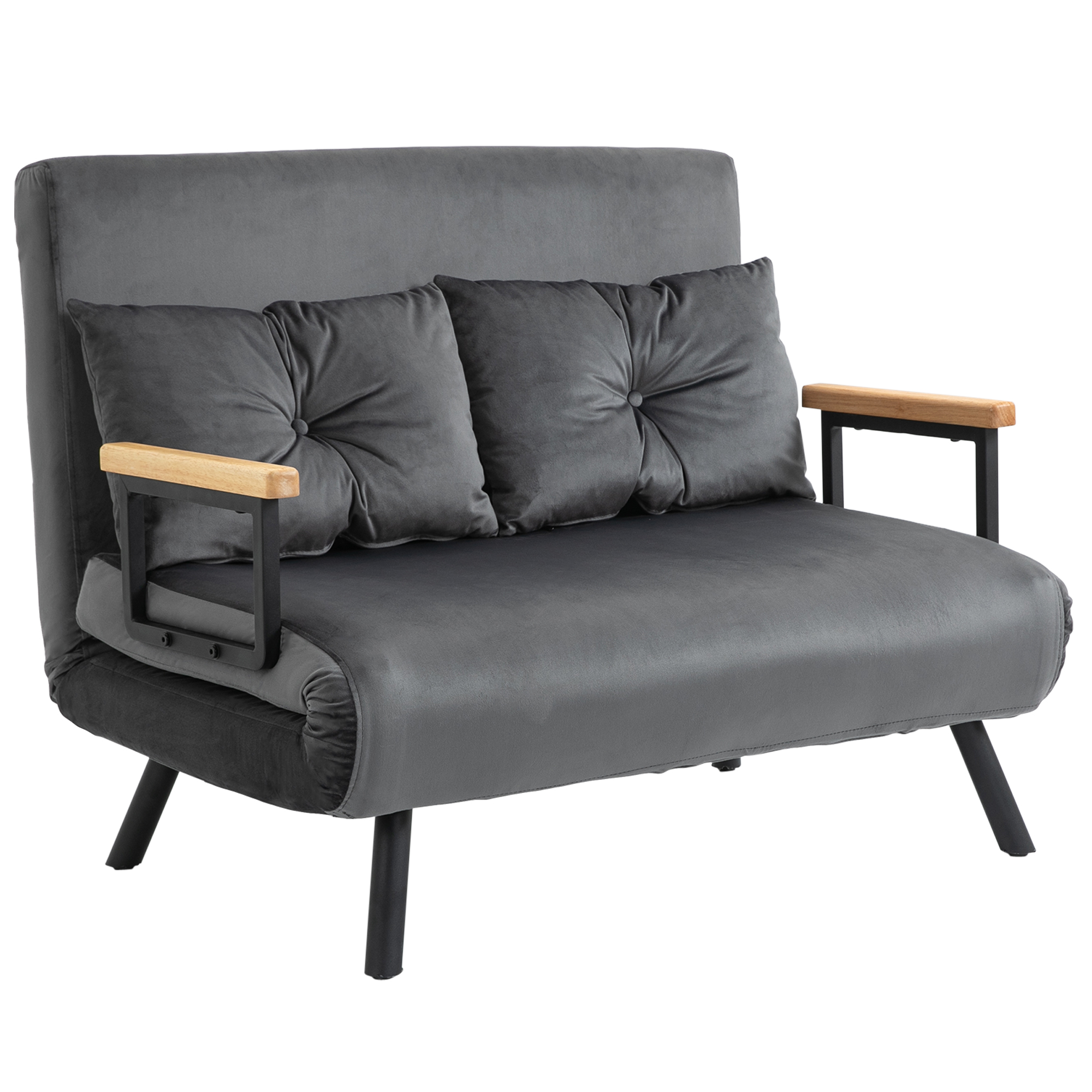 Schlafsofa 2er-Sofa Samtsofa, Schlaffunktion, Inkl. 2 Kissen, Samtoptik, Natur + Dunkelgrau + Schwarz