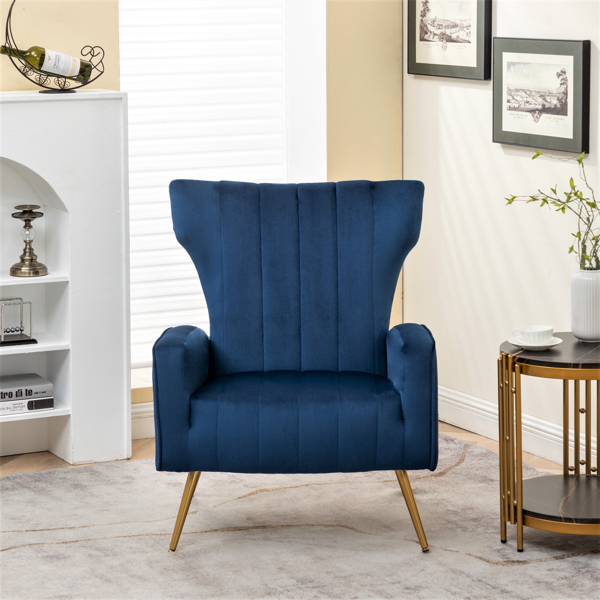 Velvet Accent Chair With Metal Legs, Modern Upholstered Armchair, Wingback Side Chair For Living Room Bedroom Small Spaces