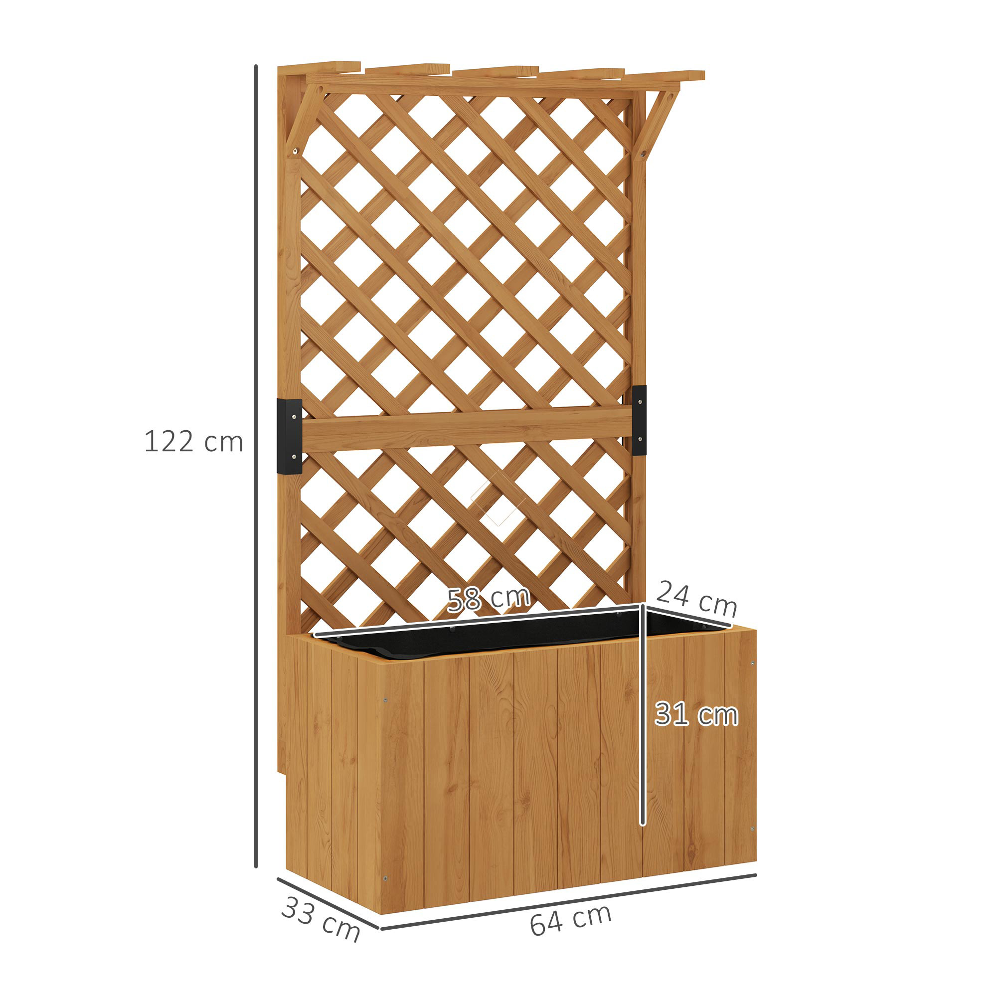 Hochbeet Pflanzkasten Mit Rankgitter, Spalier Pflanzkübel Blumenkasten Holz, Gartenspalier 64 X 33 X 122cm Naturholz
