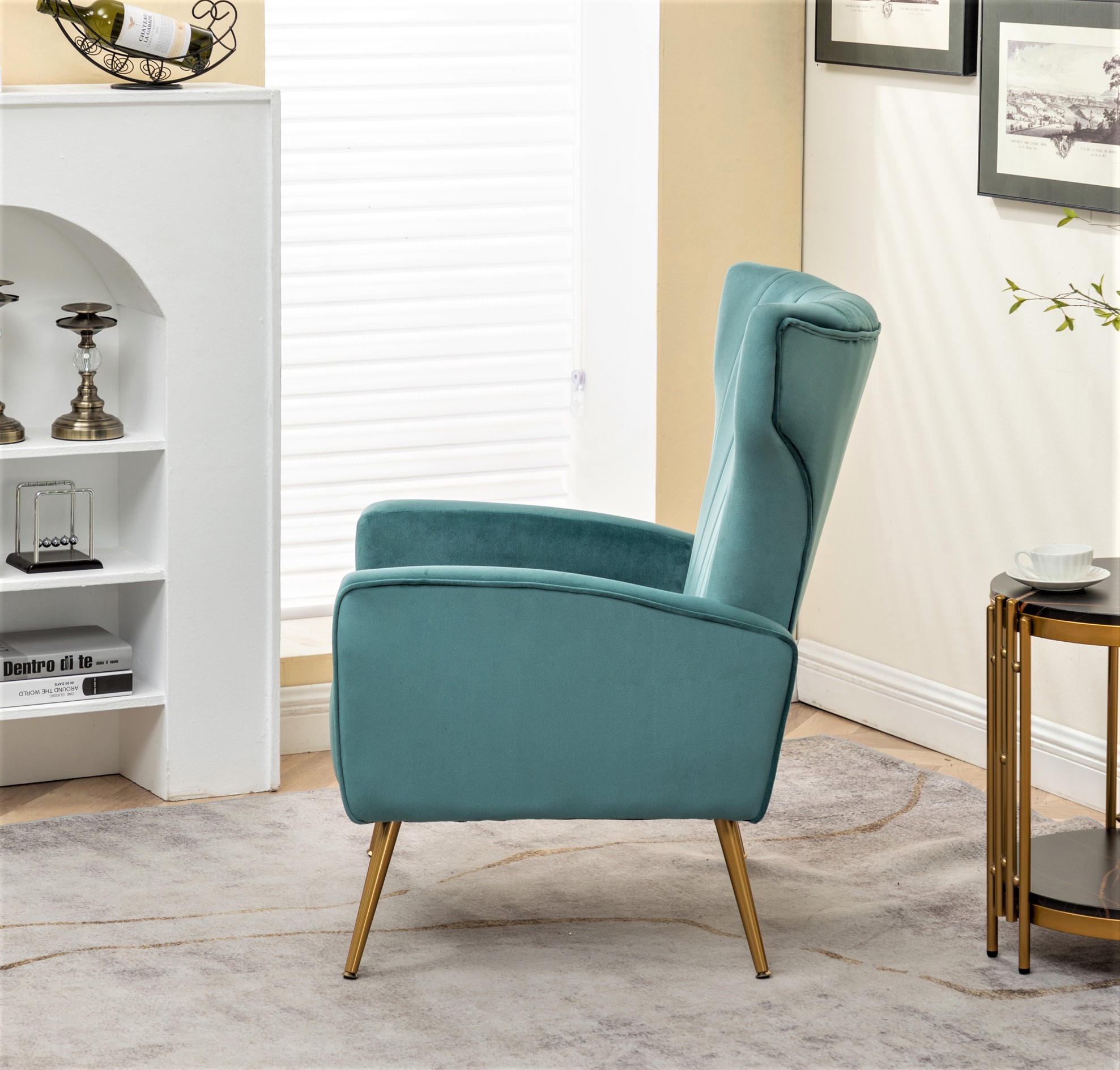 Velvet Accent Chair With Metal Legs, Modern Upholstered Armchair, Wingback Side Chair For Living Room Bedroom Small Spaces