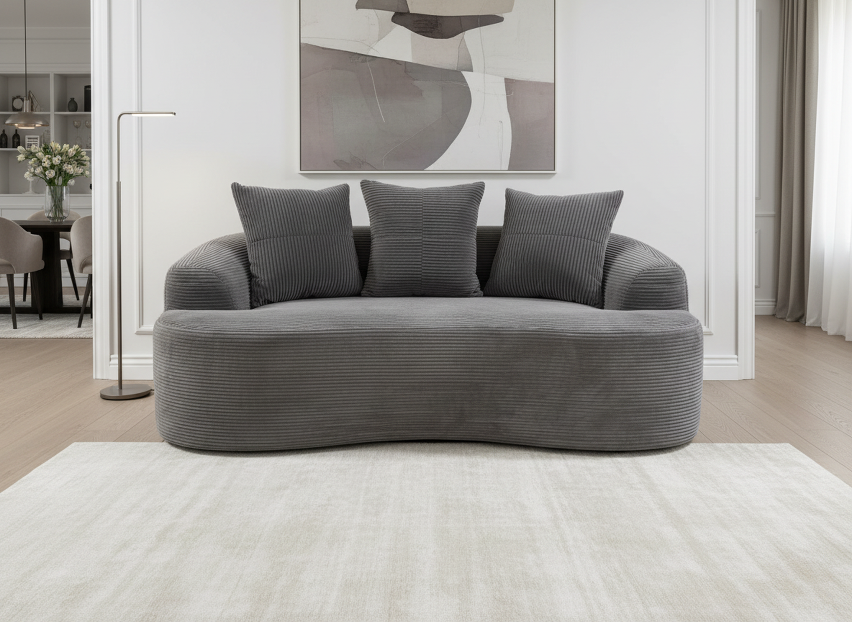 65.35   Curved Loveseat Sofa With Pocket Spring Cushions For Soft Seating, Small Space Couch With 3 Throw Pillows, No Assembly Needed, Grey
