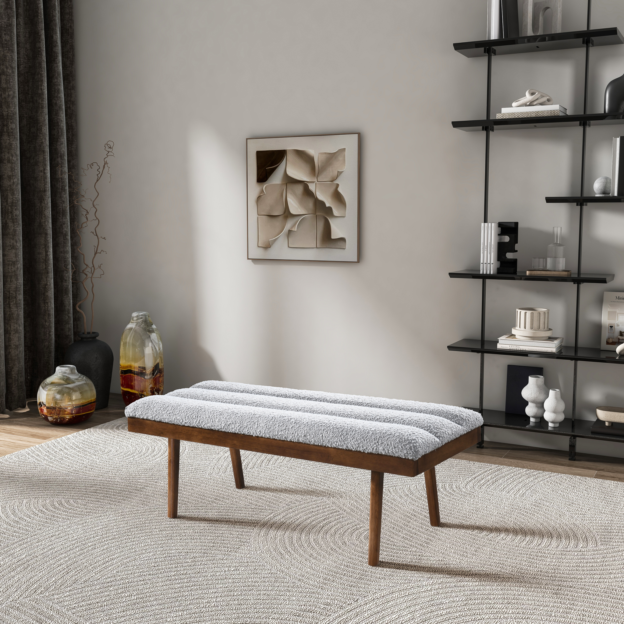 Boucle Upholstered Bench, picture 3 of 4