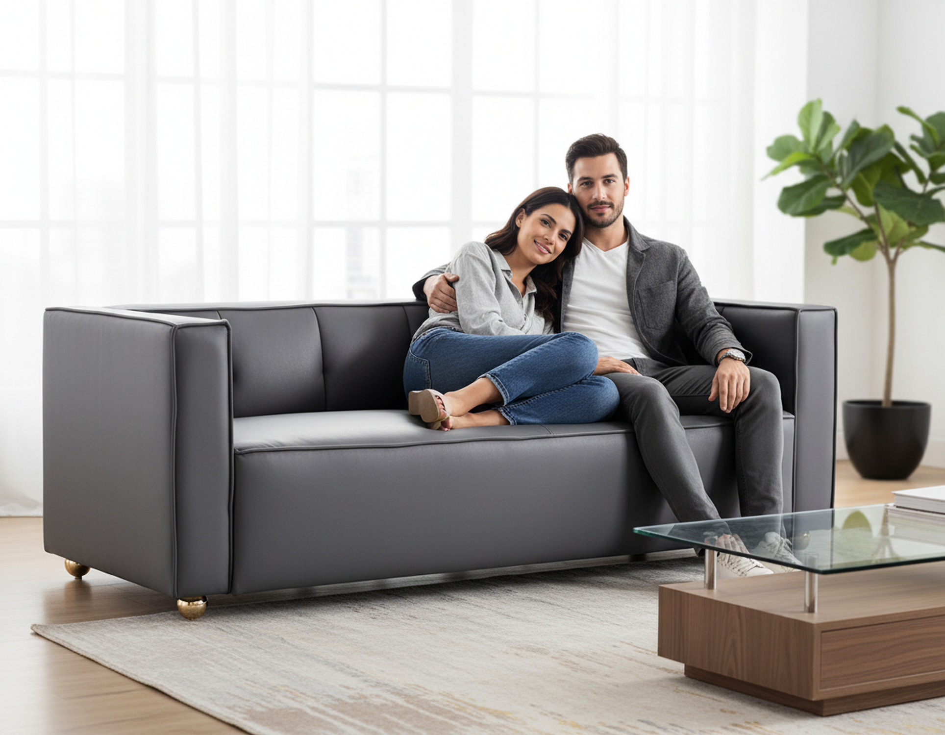 Polyester Sofa With Tufted Low Back Design, Elegant 3 Seater Couch For Coastal And Modern Farmhouse Living Rooms, 87 Inch Wide, Easy Assembly