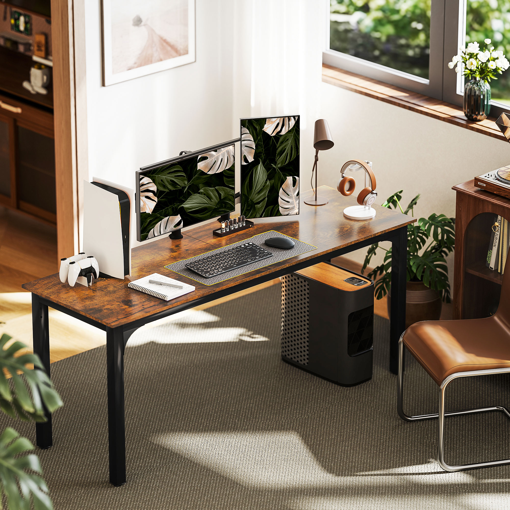 Schreibtisch, Computertisch, Rustikales Design, Viel Platz, Spanplatte, Braun