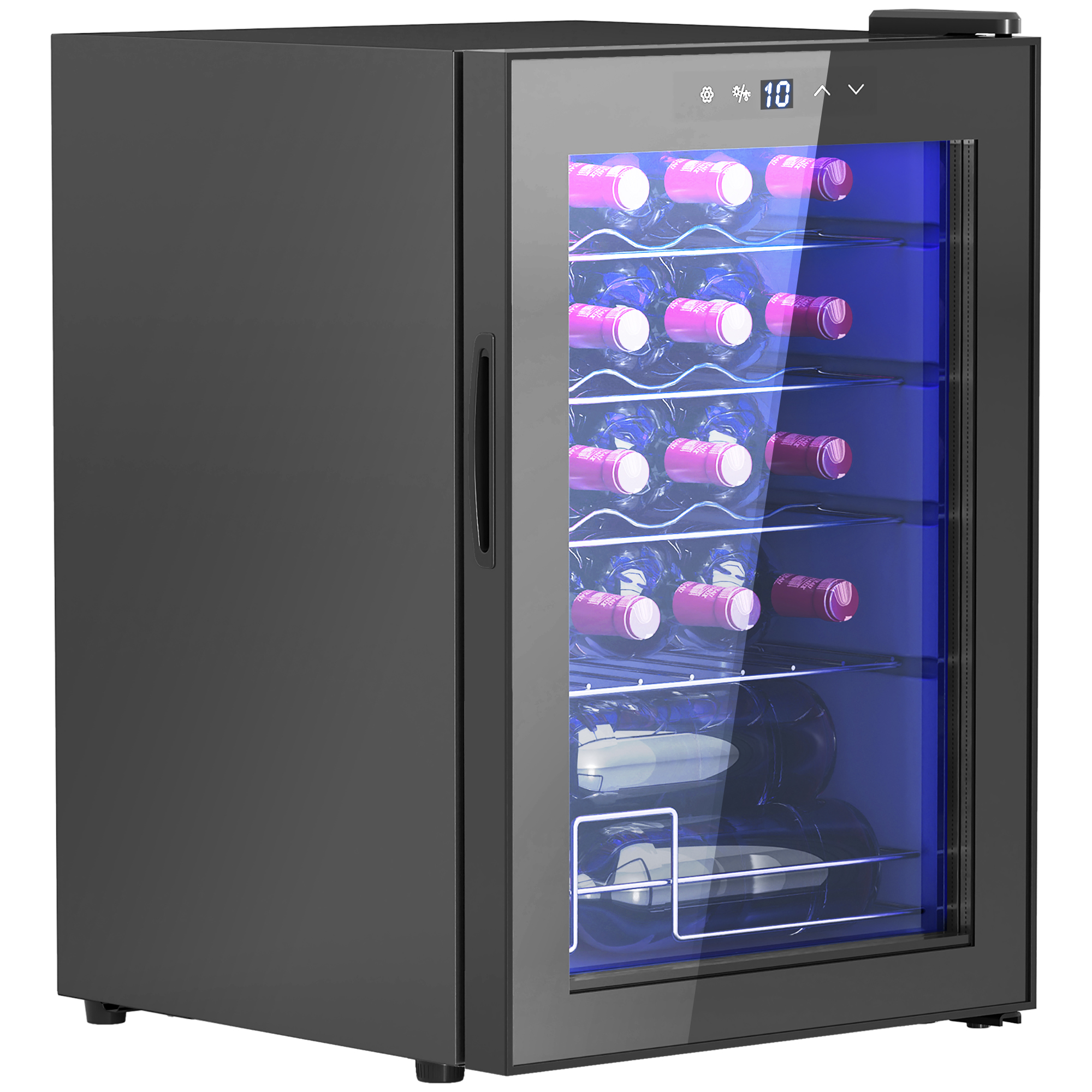 Kleiner Weink??hlschrank, Mini-K??hlschrank F??r 20 Flaschen, 53 Liter Kapazit??t, Mit Glast??r, LED-Beleuchtung, Schwarz