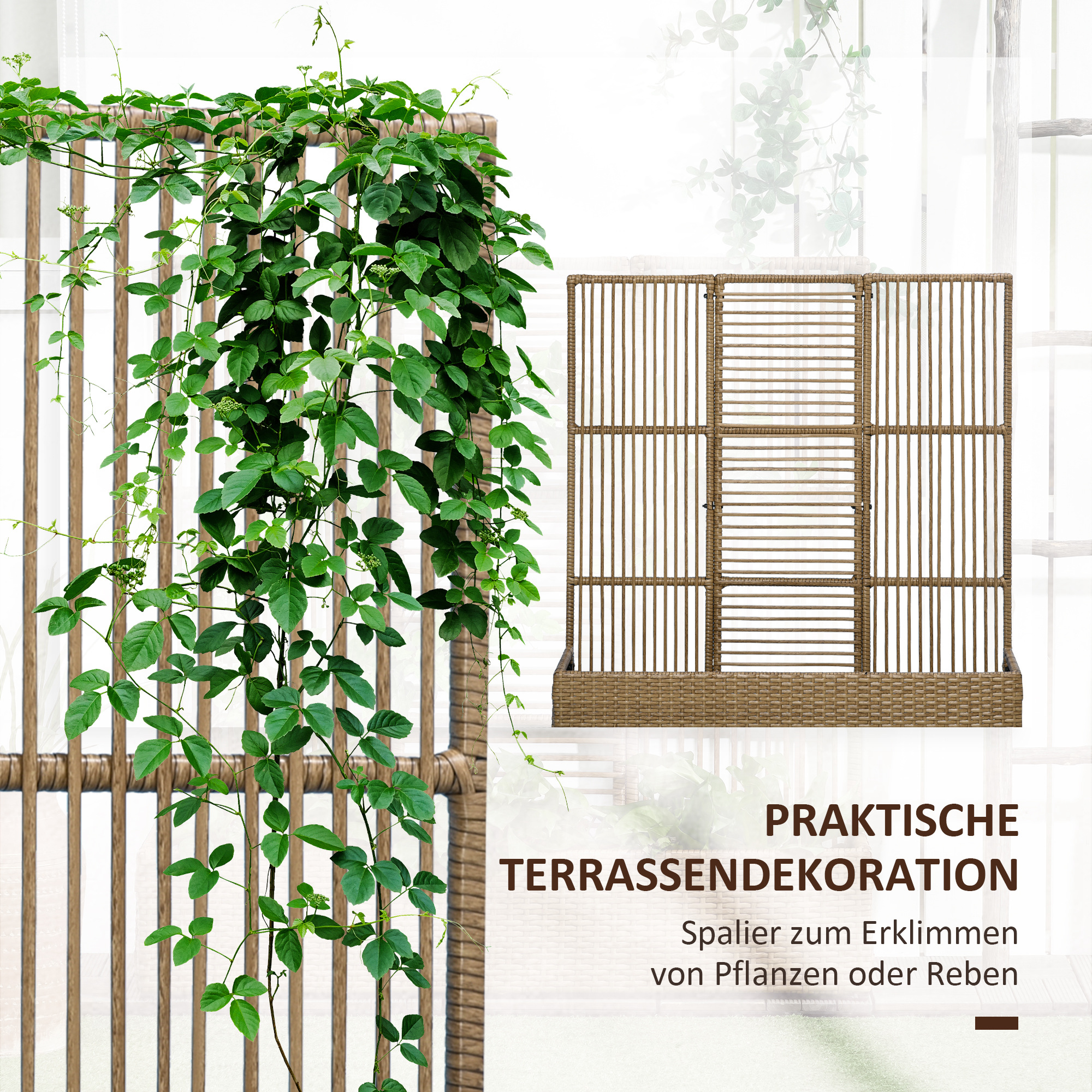 Blumenkasten Mit Spalier, Wetterfest, Polyrattan, 103 X 29 X 103 Cm, Sandfarbe