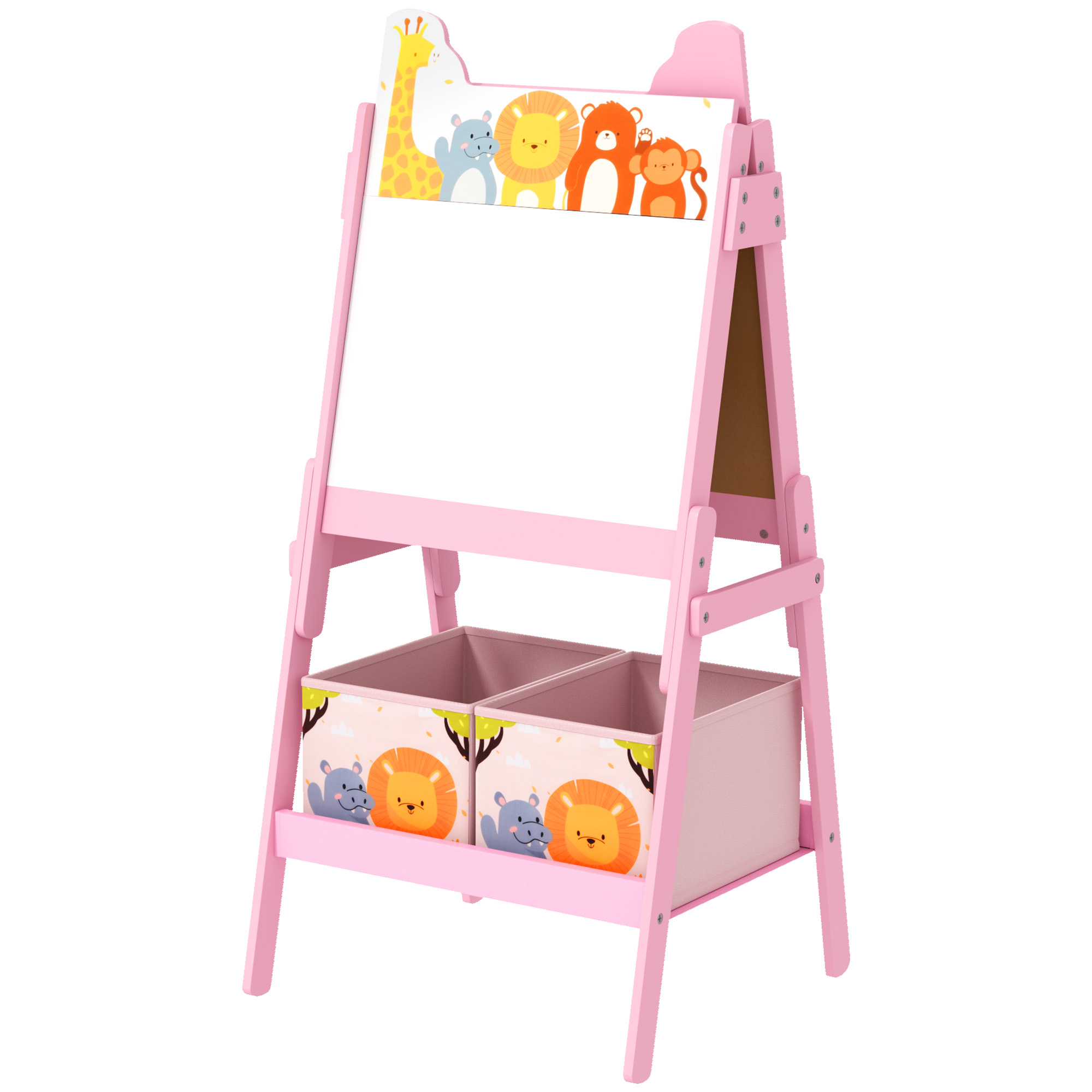 2-in-1 Kindermalstaffelei Mit Whiteboard, Kreidetafel, Aufbewahrungsboxen, Für Kinder Im Alter Von 3-8 Jahren, Rosa 3