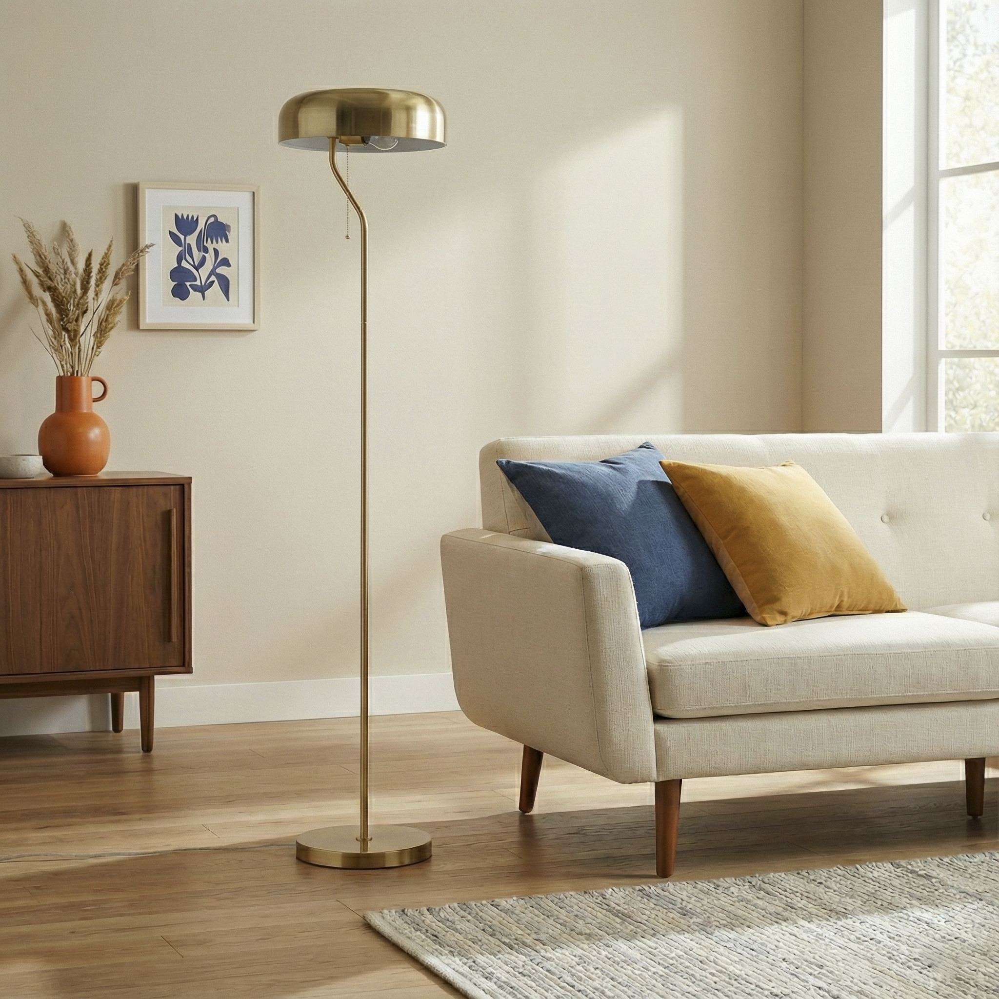 Tall Corner Floor Lamp For Living Room, Bedroom & Office Space Illumination, Spectra Floor Lamp - Gold Outer And White Inner 110-120V