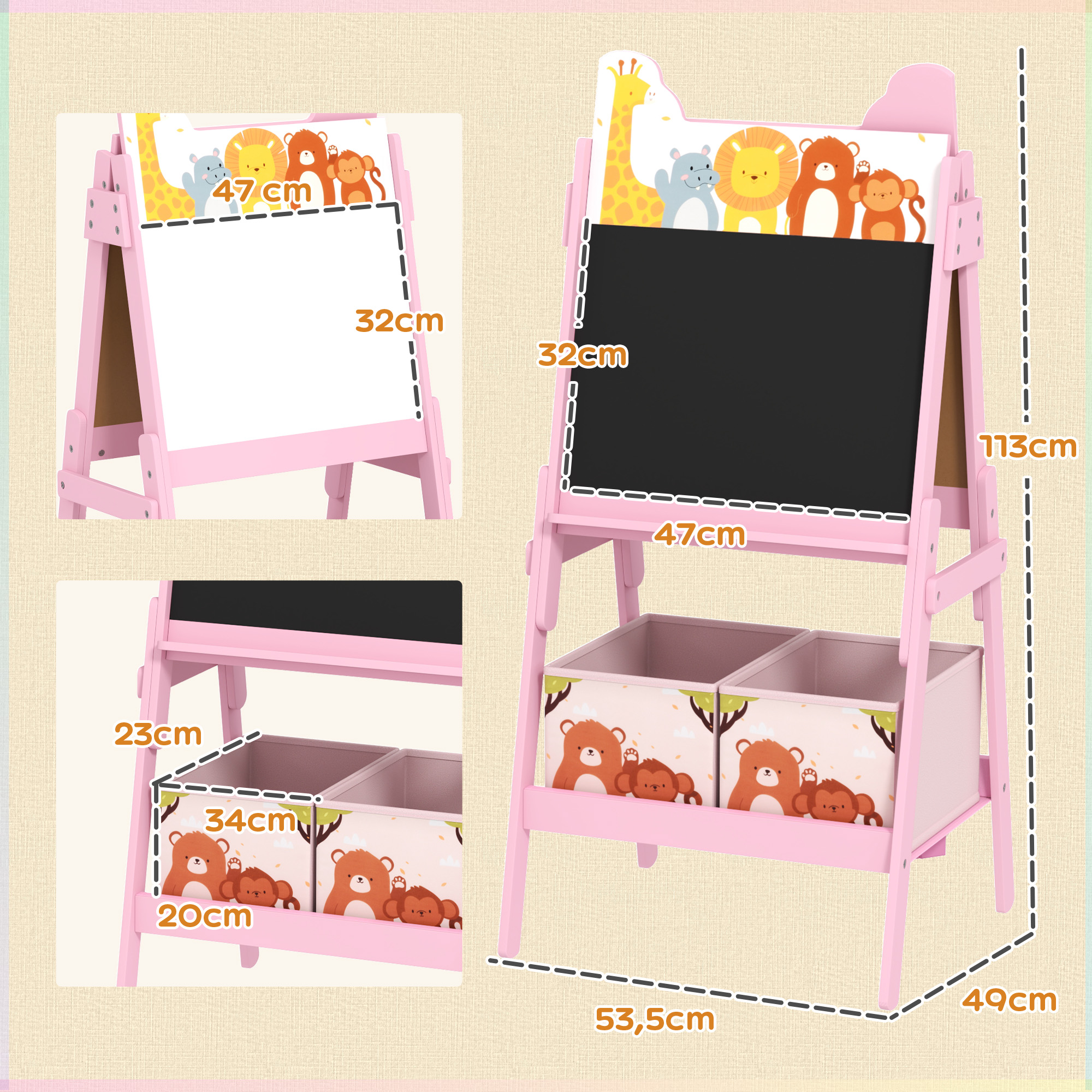 2-in-1 Kindermalstaffelei Mit Whiteboard, Kreidetafel, Aufbewahrungsboxen, Für Kinder Im Alter Von 3-8 Jahren, Rosa 4