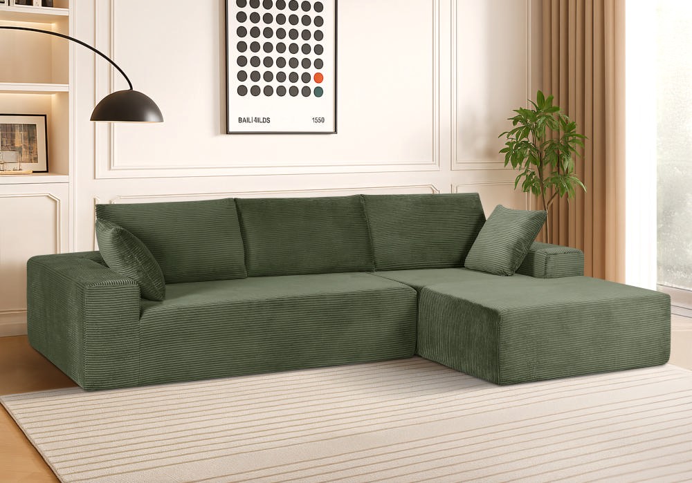 CozyForm Convertible Sectional Sofa In Soft Corduroy, Modern Comfy Couch With Full Foam Cushioning, Cozy Sleeper Sectional For Living Room, Bedroom, No Assembly Required, Dark Green - Right Facing