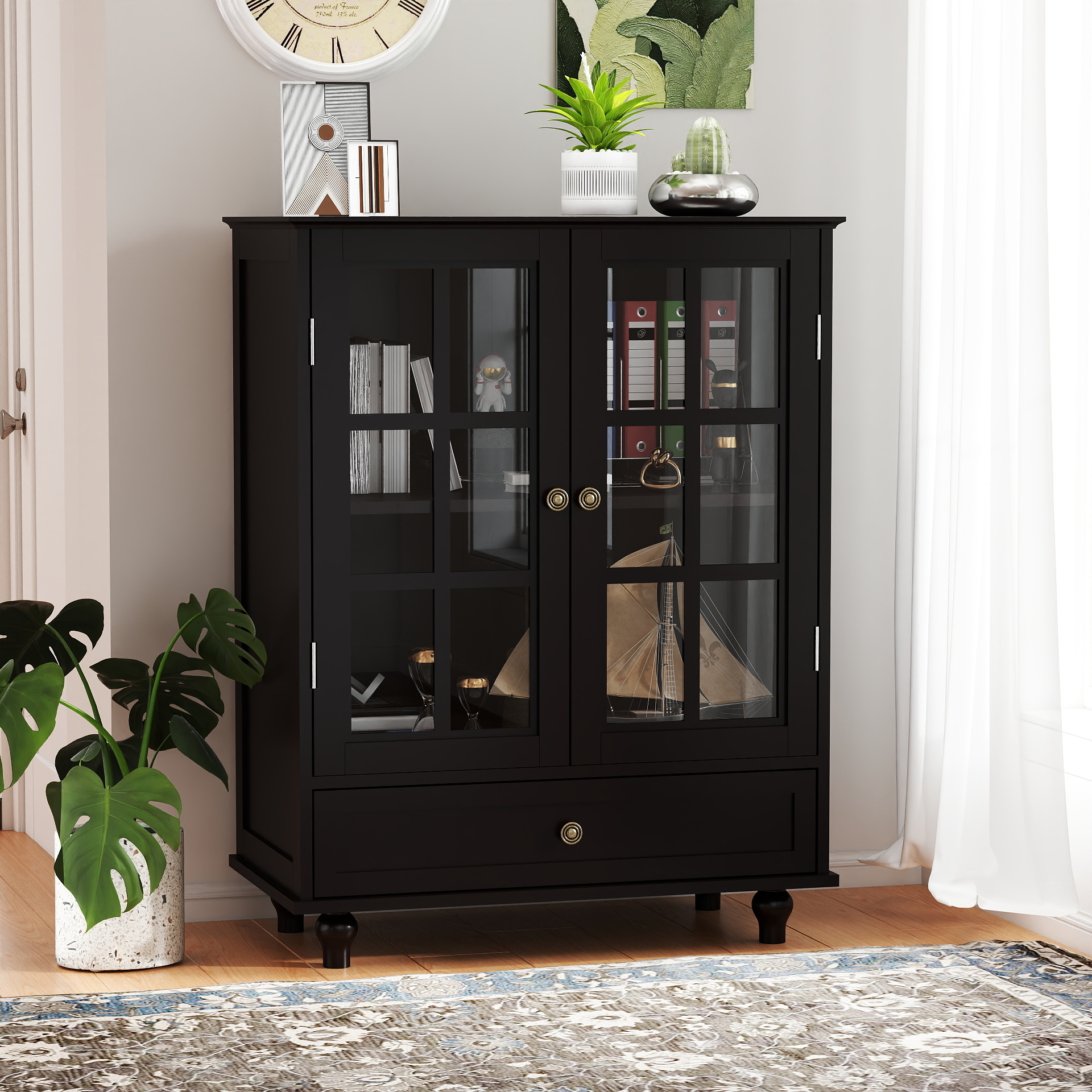 Black Buffet Cabinet with Glass Doors, picture 2 of 4