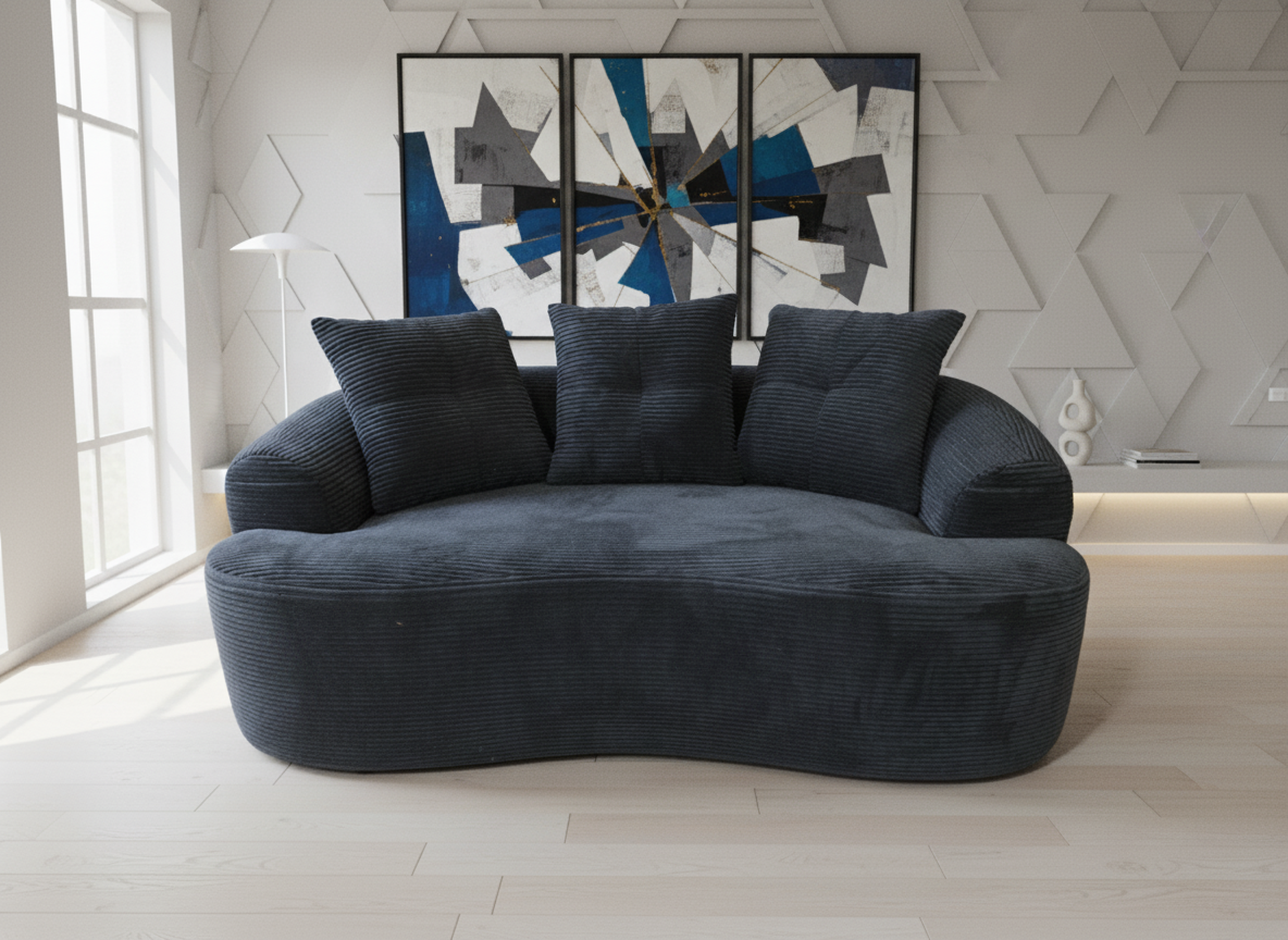 65.35   Curved Loveseat Sofa With Pocket Spring Cushions For Soft Seating, Small Space Couch With 3 Throw Pillows, No Assembly Needed, Black