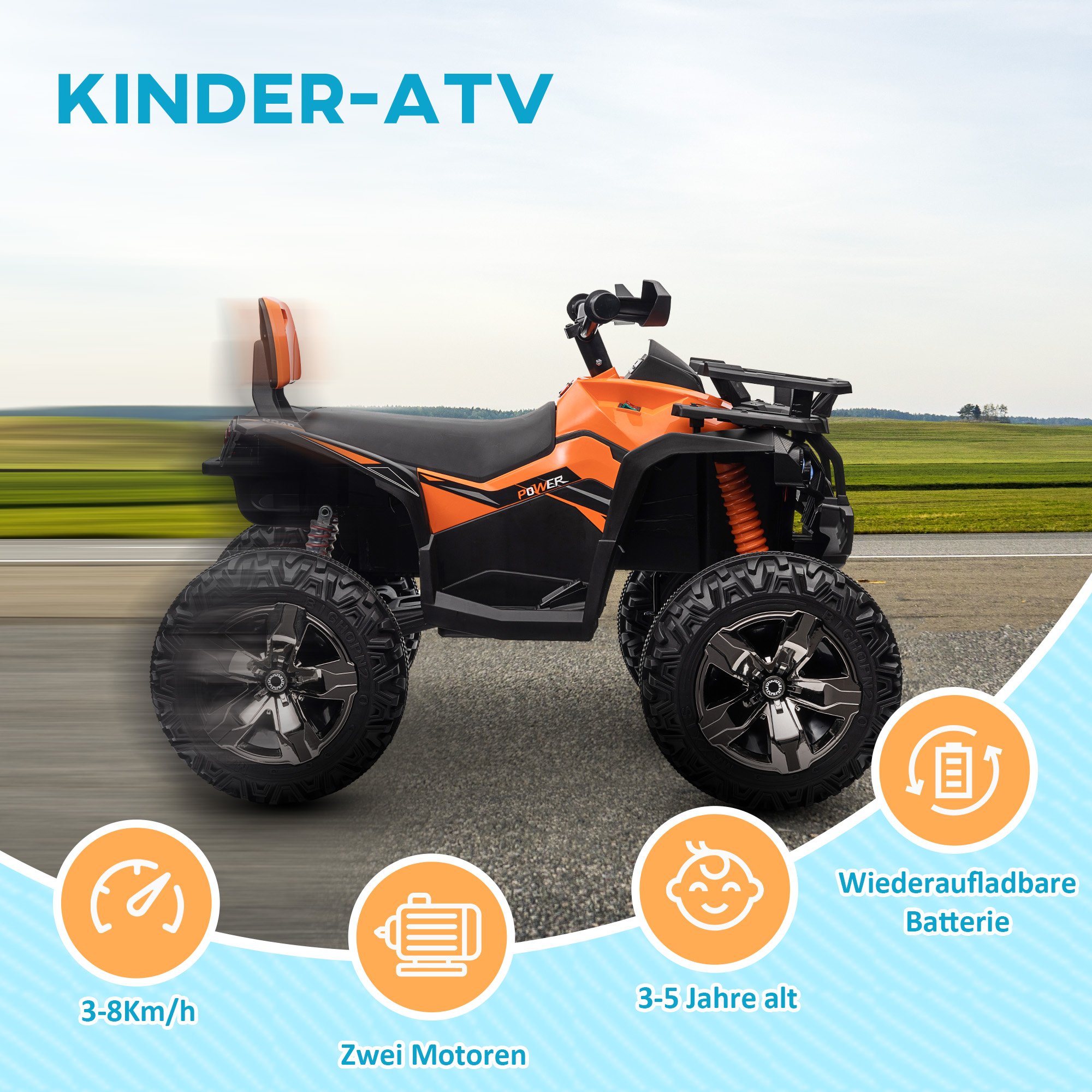 12V Kinderfahrzeug Mit Vorwärts-, Rückwärtsfunktion, MP3-Musikplayer, Scheinwerfer, 3-8 Km/h, 3-5 Jahre, Orange 4