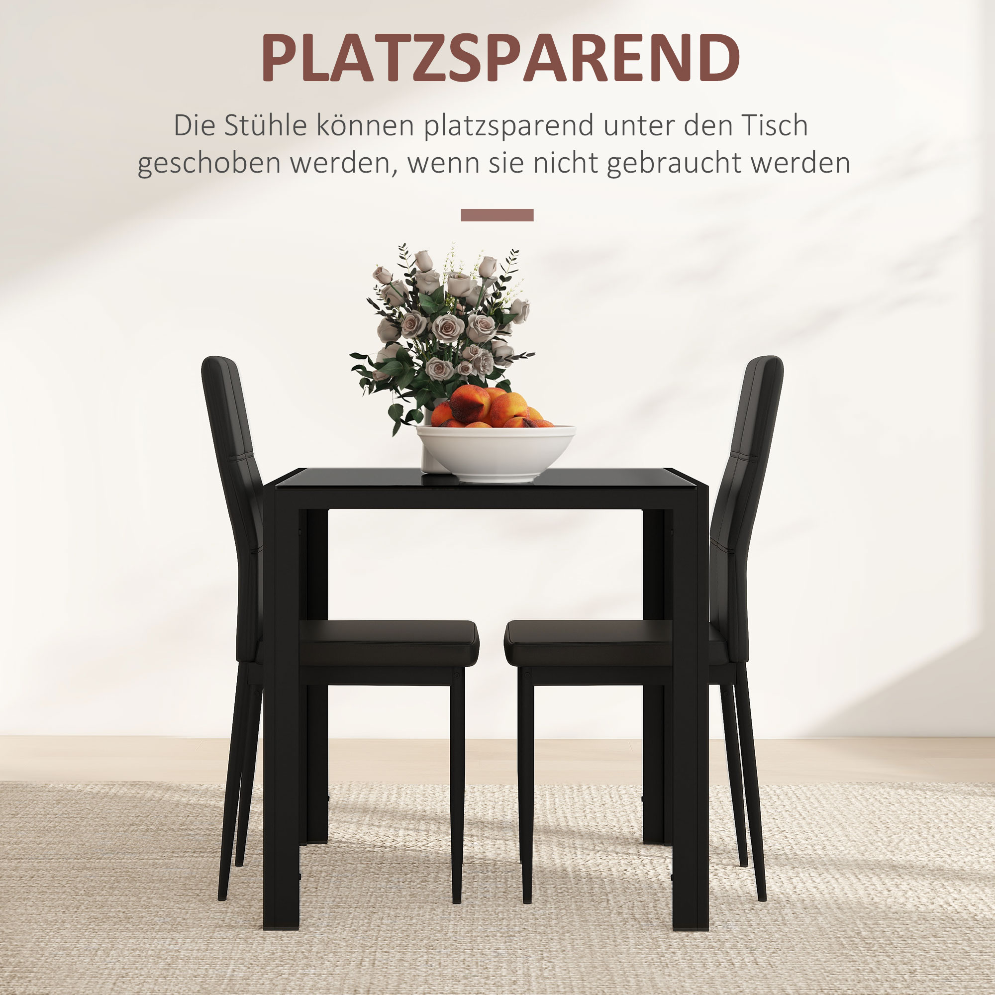 Essgruppe Esstisch Mit 2 Stühlen Platzsparend Esszimmergruppe Sitzgruppe Schwarz