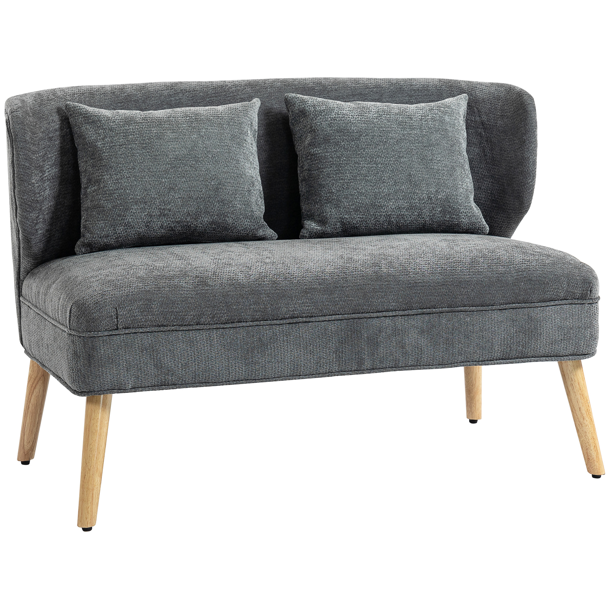 2-Sitzer-Sofa, Kleines Chenille-Sofa Mit Flügelrücken, Dickem Sitz, Gummibaumholzfüßen, Grau