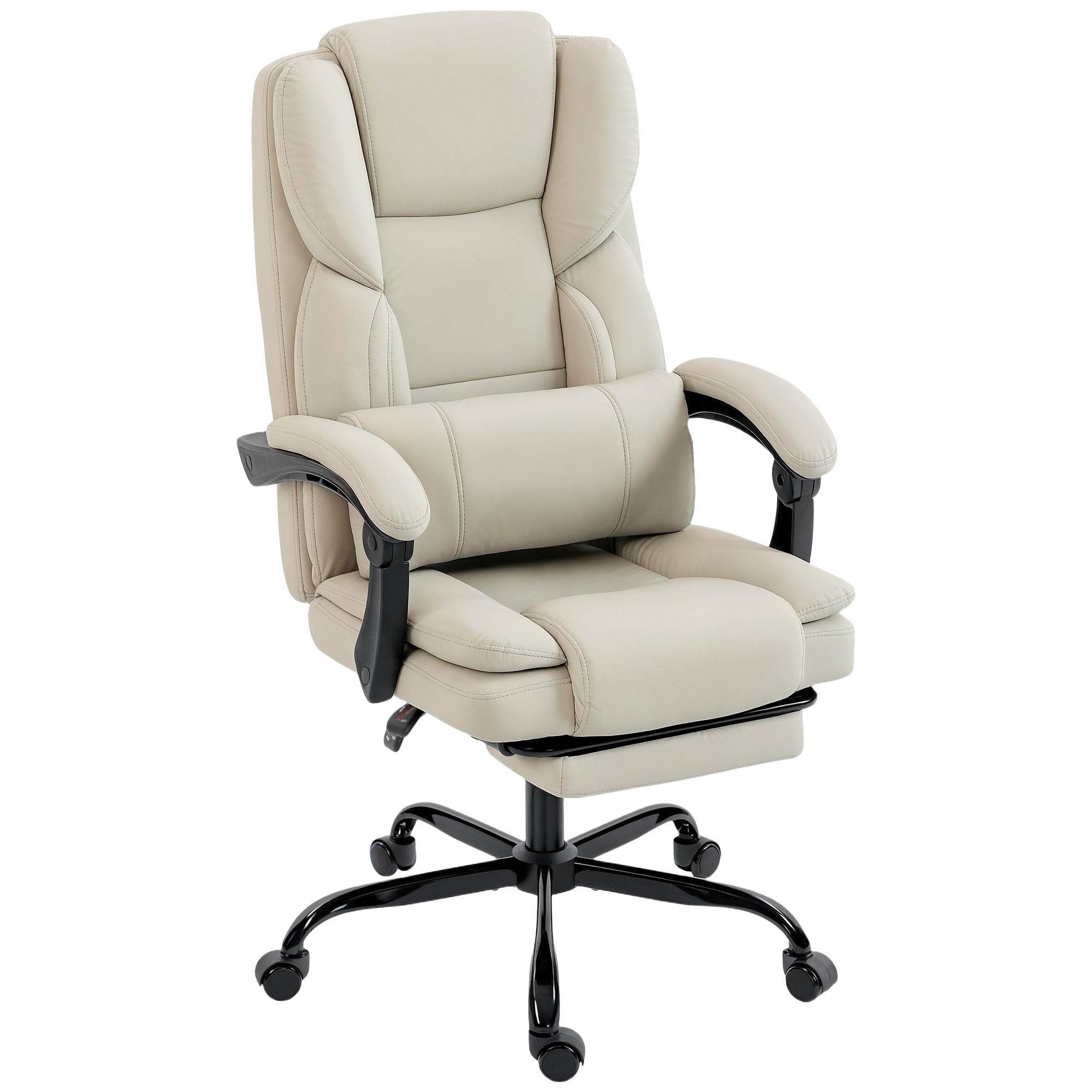 Bürostuhl Mit Tierfreundlichem Kunstleder-Bezug, Fußstütze, Höhenverstellbar, Rollbar, Beige