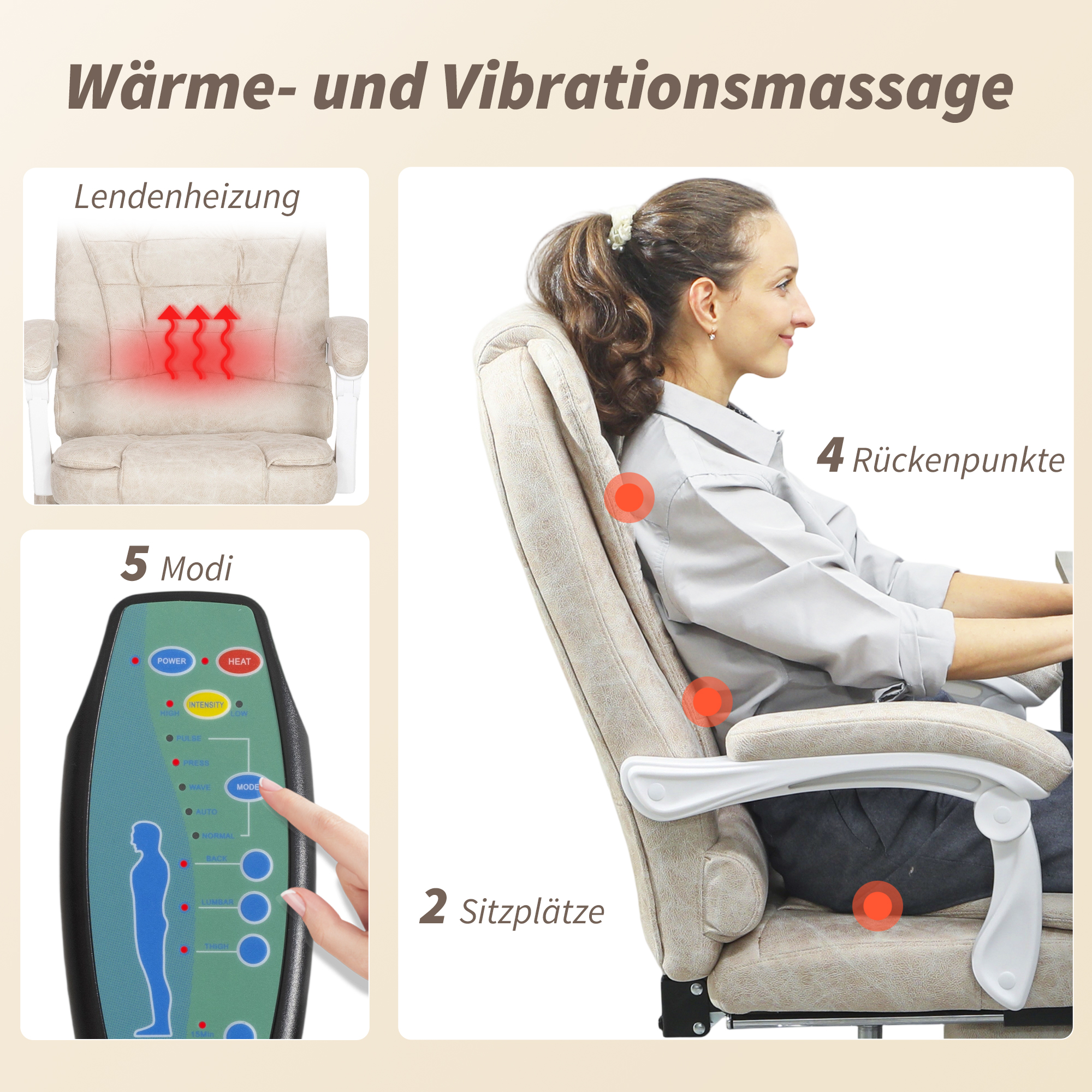 Bürostuhl Mit Massagefunktion, Ergonomisch, 65x160x104cm, Grau