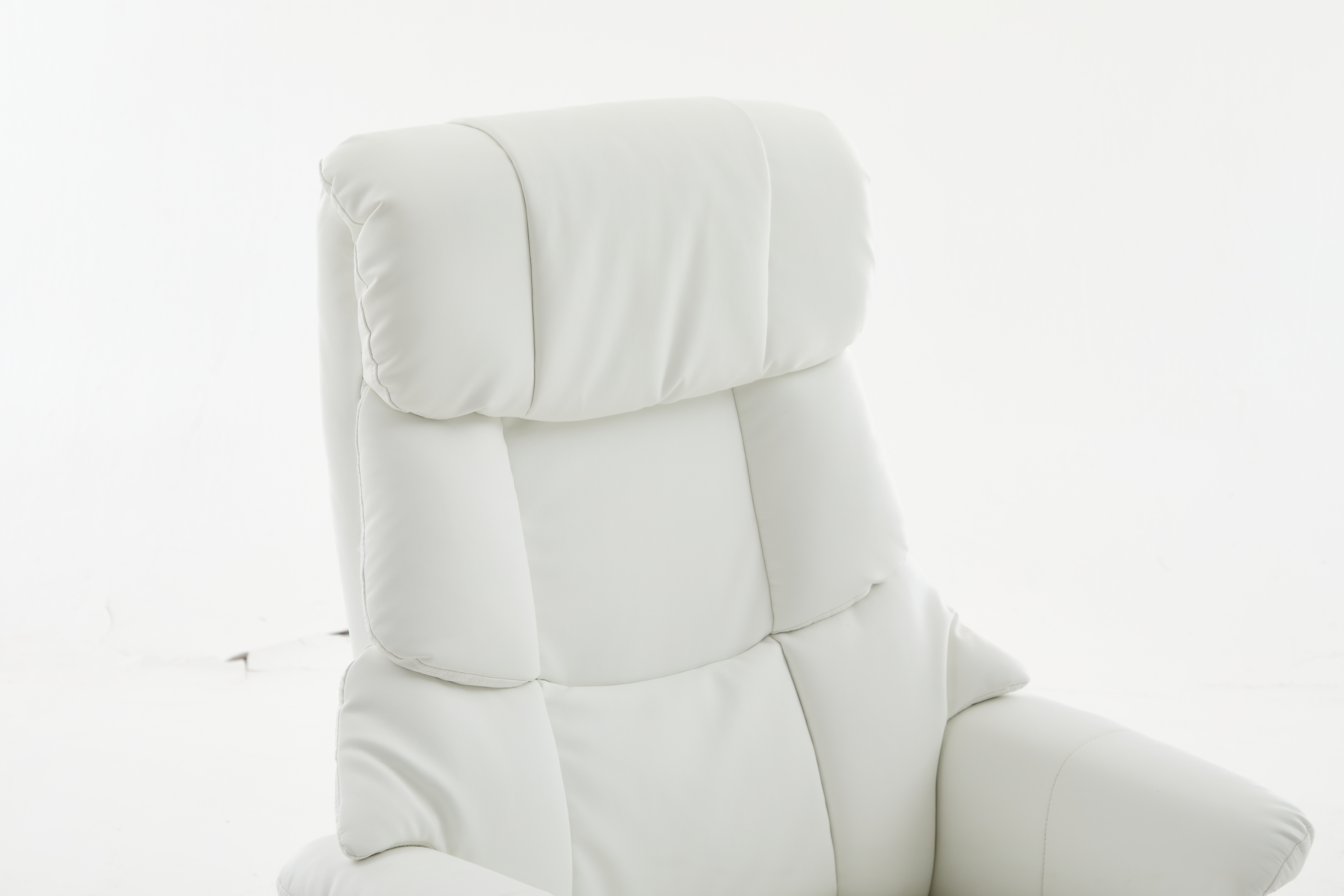 025, PU Upholstered Massage Recliner With Ottoman Footstool, 5 Points Massager, Wood  Metal Base For Living Room Bedroom, White