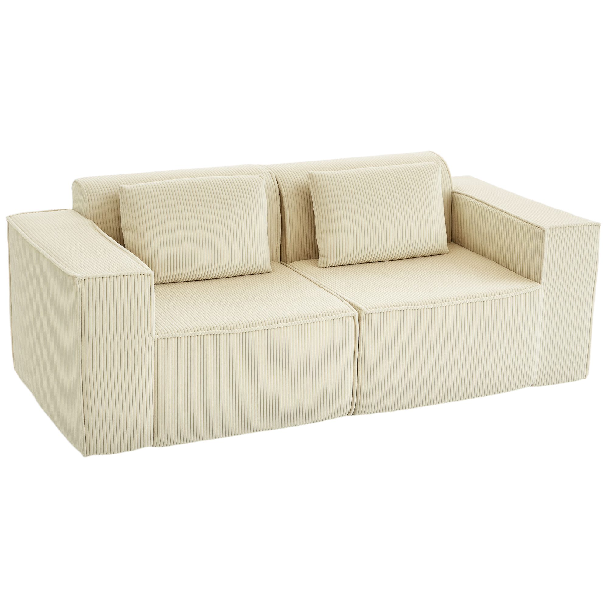 3-Sitzer-Sofa, Weiche Schaumstoffstruktur, Breite Armlehnen, 2 Kissen, Cordbezug, Beige