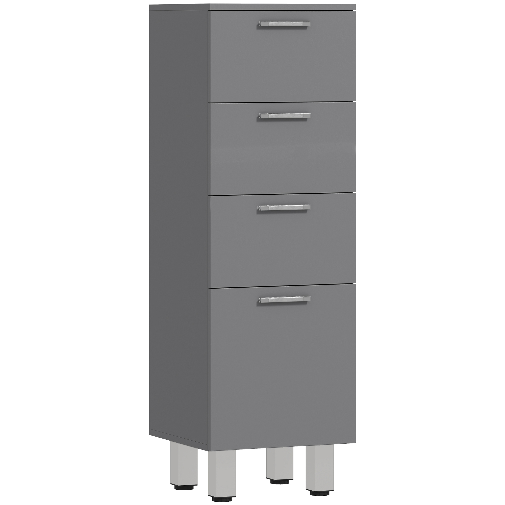 Badezimmerschrank, Badschrank, 4 Schubladen, Spanplatte, Glatt, Grau