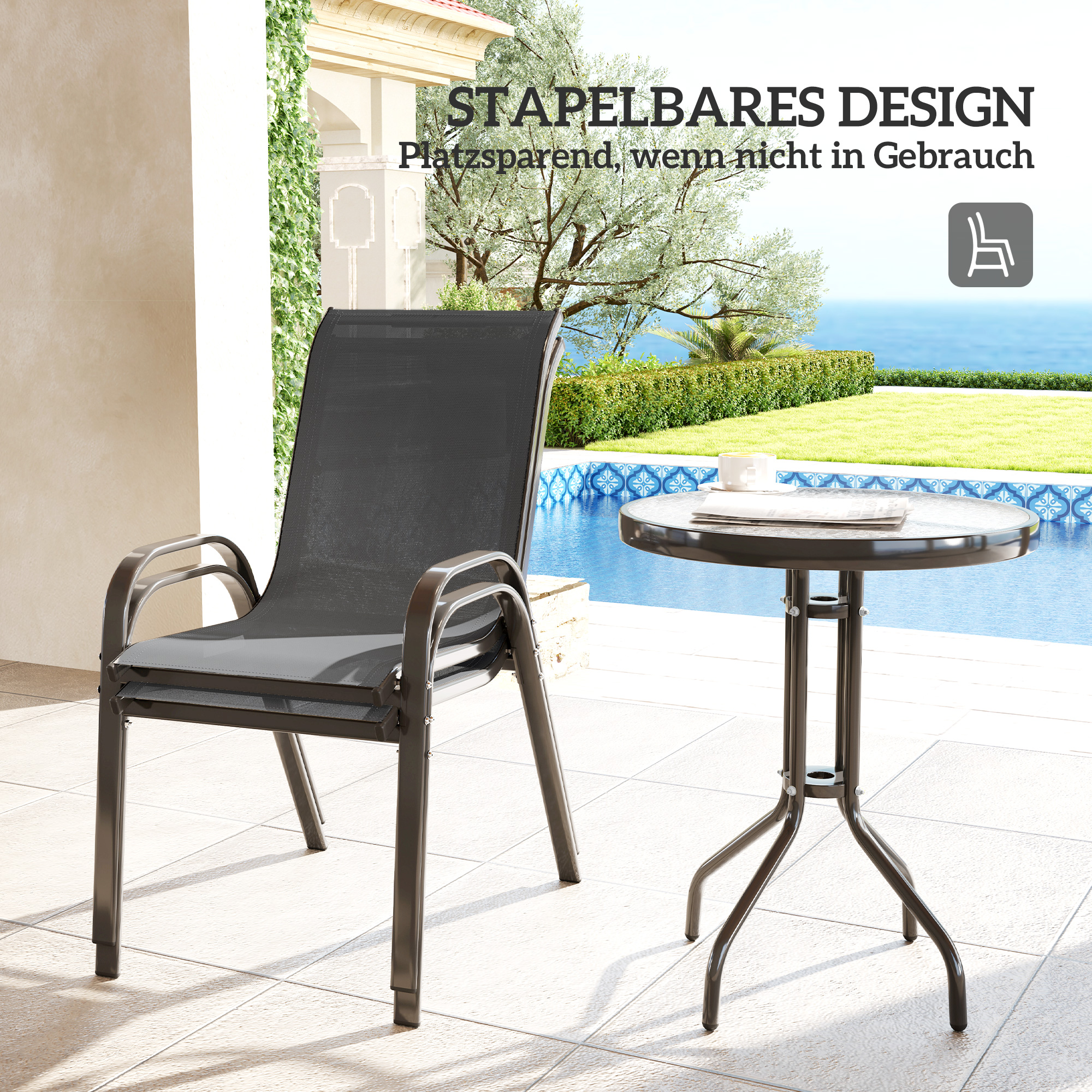 Bistro-Set 3-teilig Wetterfest Gartenmöbel Set Mit Glastisch Stapelbare Gartenstühlen Dunkelgrau 1b4ebf0d Df8b 449a 90c1 A42a977dac5e