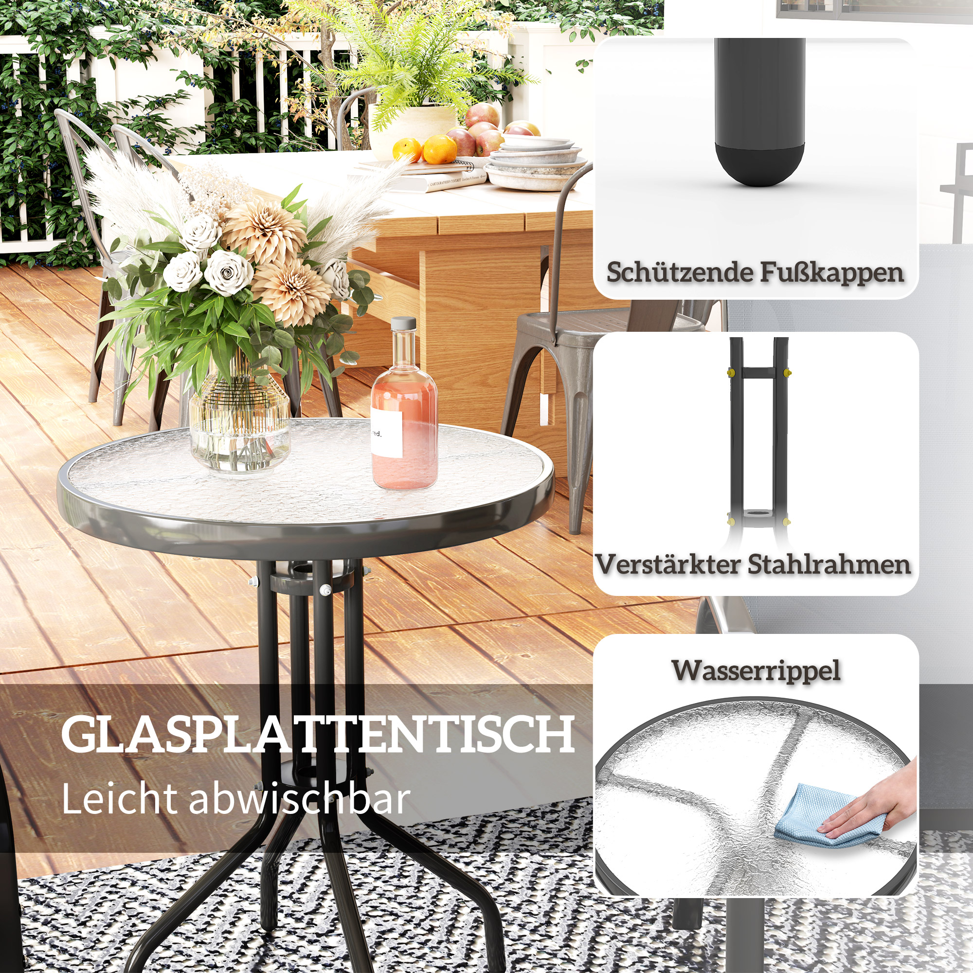 Bistro-Set 3-teilig Wetterfest Gartenmöbel Set Mit Glastisch Stapelbare Gartenstühlen Dunkelgrau 1c226c32 23d0 442e 97a9 F757685c3074